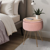Ottomans & Footstools: Side Table Storage Ottoman - Velvet Padded Stool Vanity Footstool REMY PINK