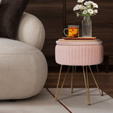 Ottomans & Footstools: Side Table Storage Ottoman - Velvet Padded Stool Vanity Footstool REMY PINK