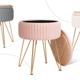 Ottomans & Footstools: Side Table Storage Ottoman - Velvet Padded Stool Vanity Footstool REMY PINK
