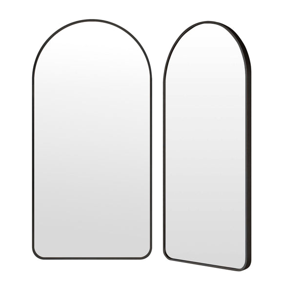 2 Set Wall Arch Mirror Arc Aluminum Frame Bathroom 50x100cm BLACK