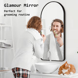 2 Set Wall Arch Mirror Arc Aluminum Frame Bathroom 50x100cm BLACK