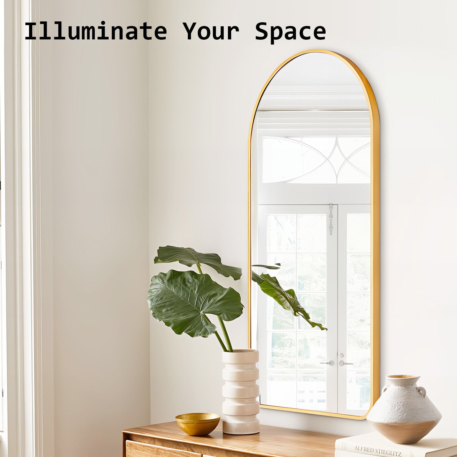 Mirrors: Wall Arch Mirror Arc Aluminum Frame Bathroom 50x100cm GOLD