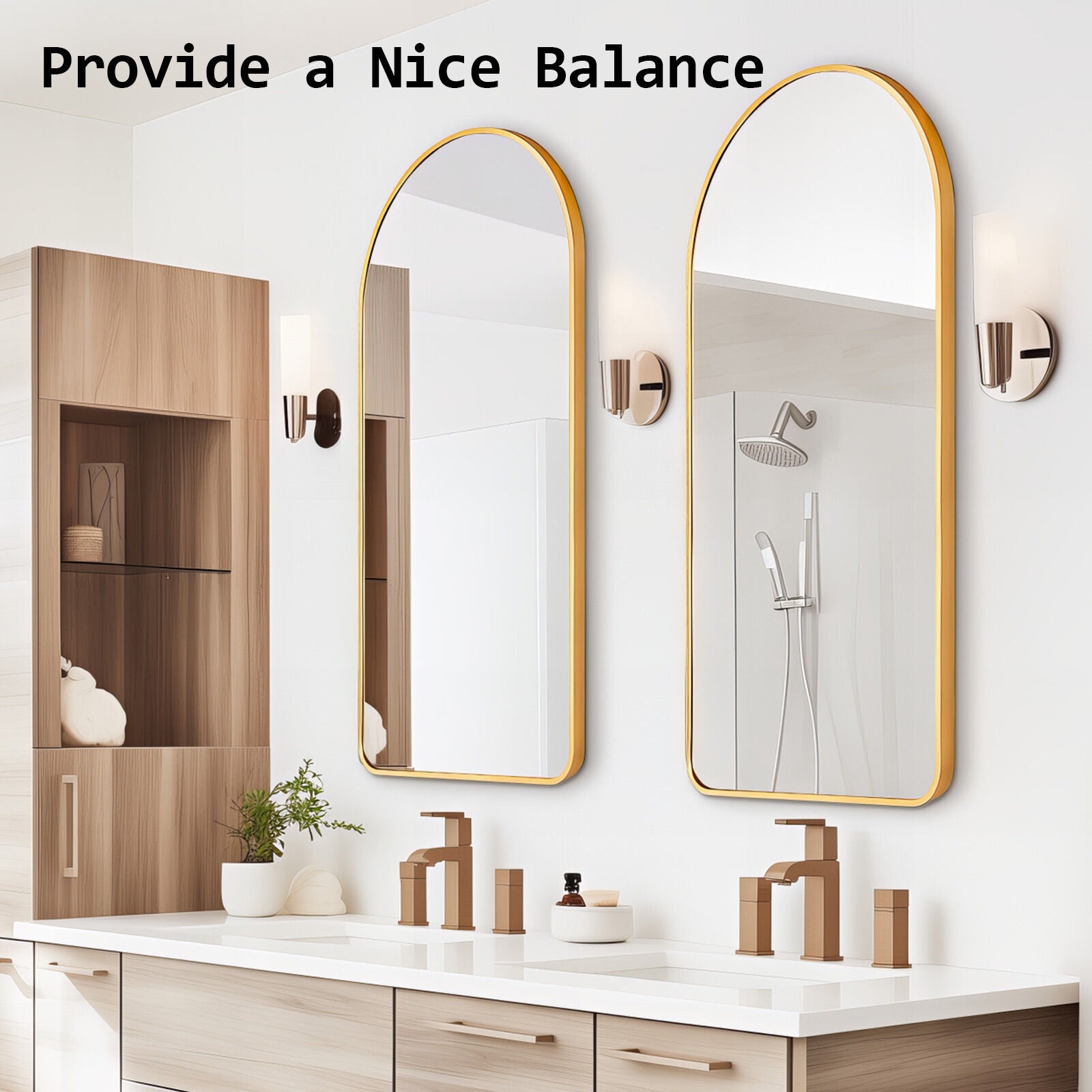 Mirrors: Wall Arch Mirror Arc Aluminum Frame Bathroom 50x100cm GOLD
