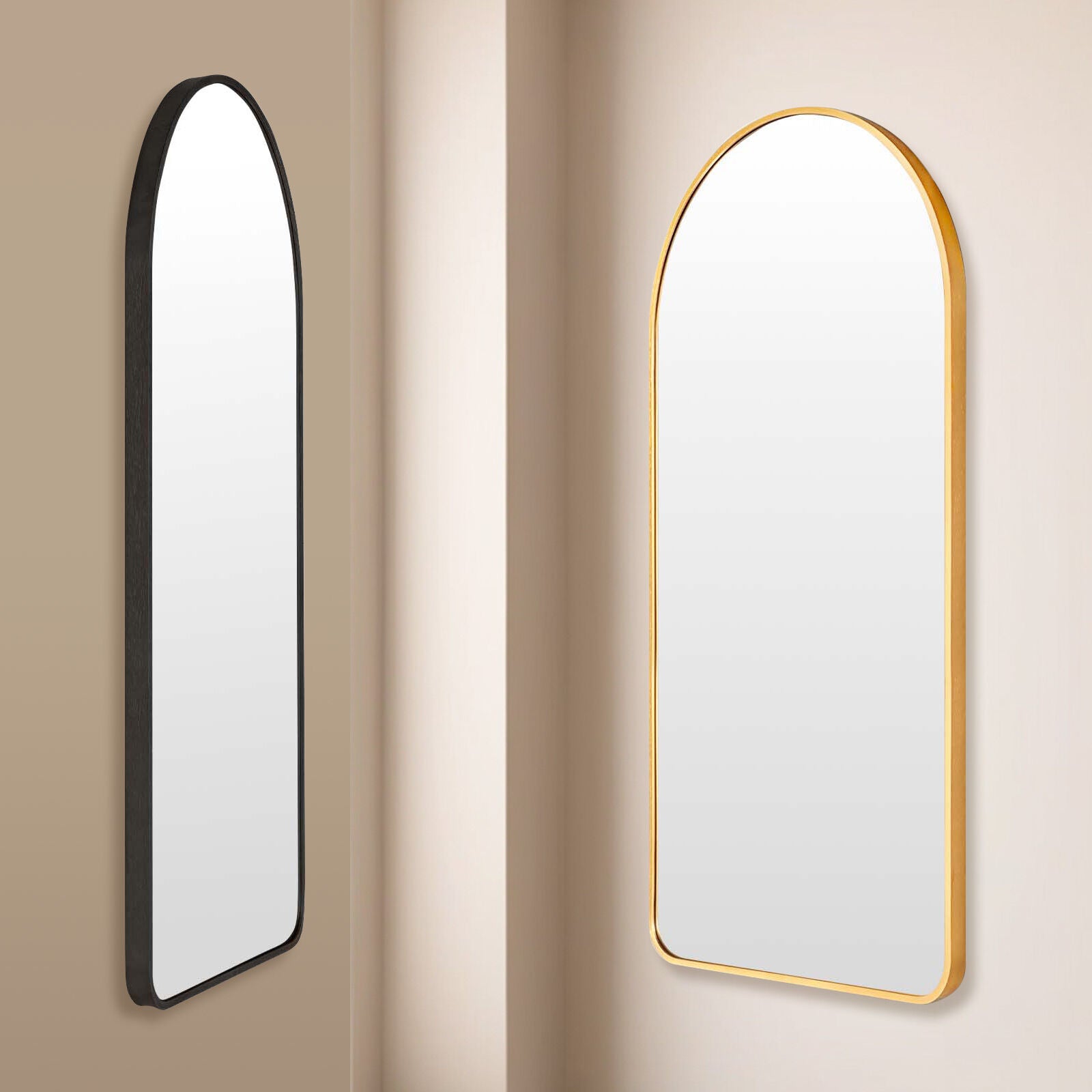 Mirrors: Wall Arch Mirror Arc Aluminum Frame Bathroom 50x100cm GOLD