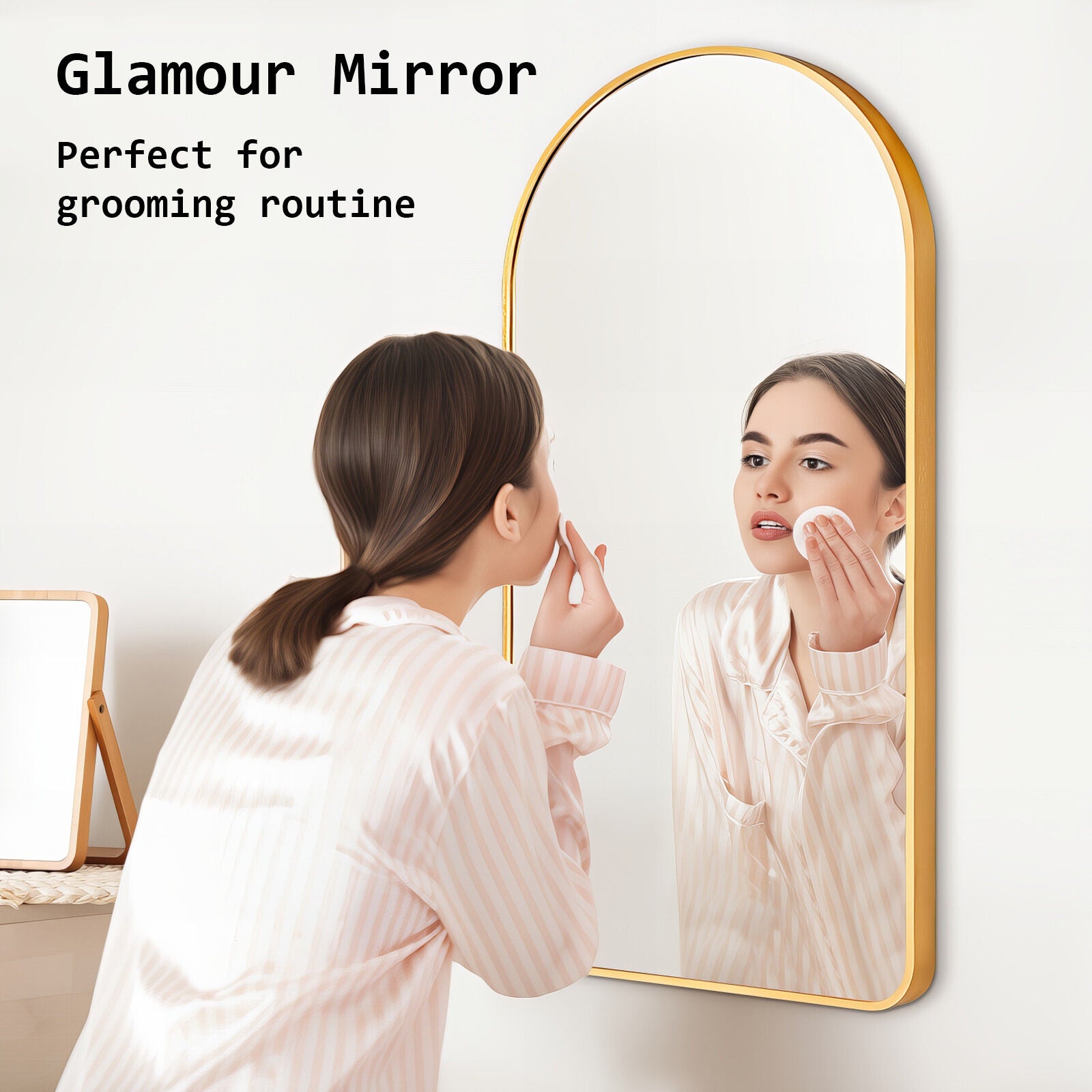 Mirrors: Wall Arch Mirror Arc Aluminum Frame Bathroom 50x100cm GOLD