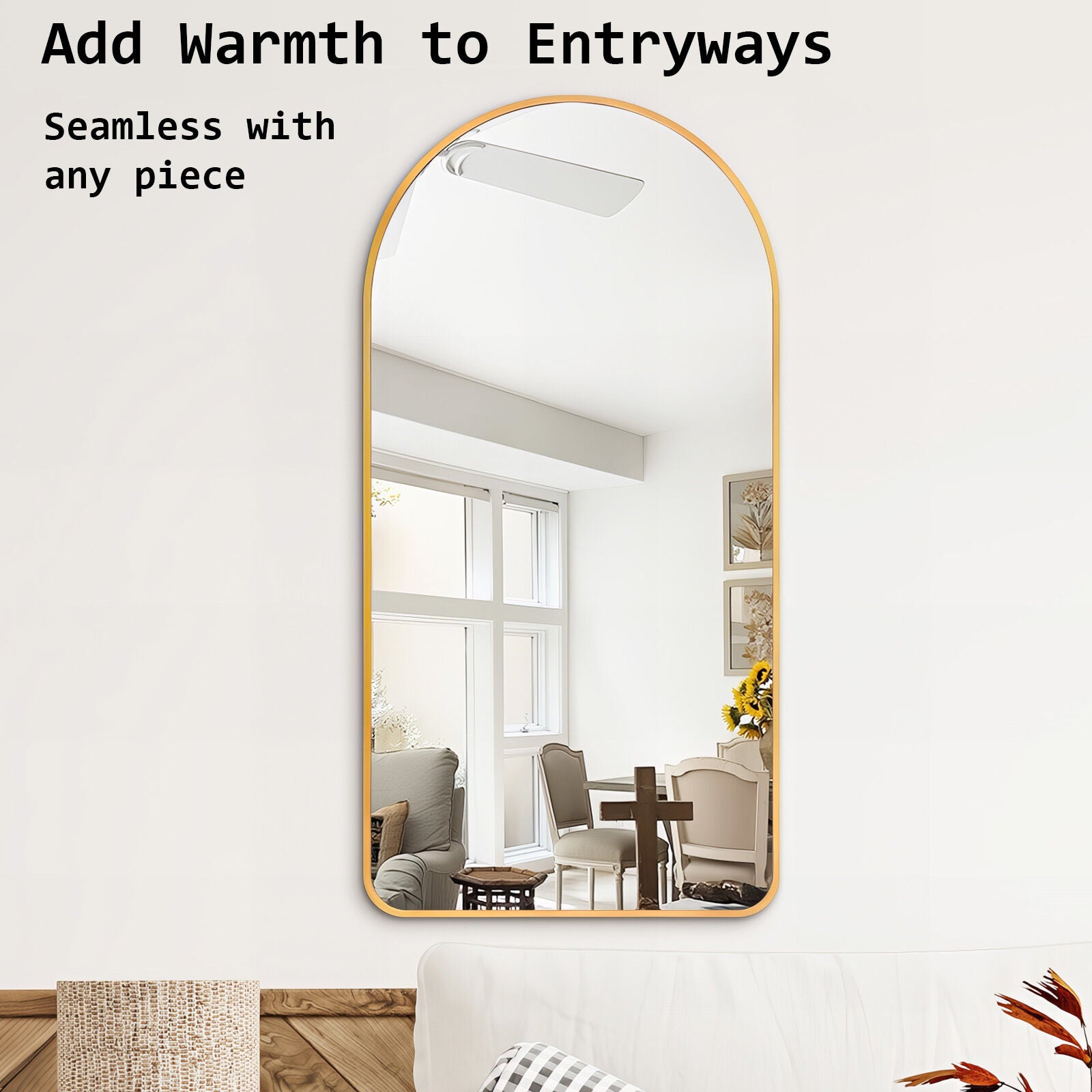 Mirrors: Wall Arch Mirror Arc Aluminum Frame Bathroom 50x100cm GOLD