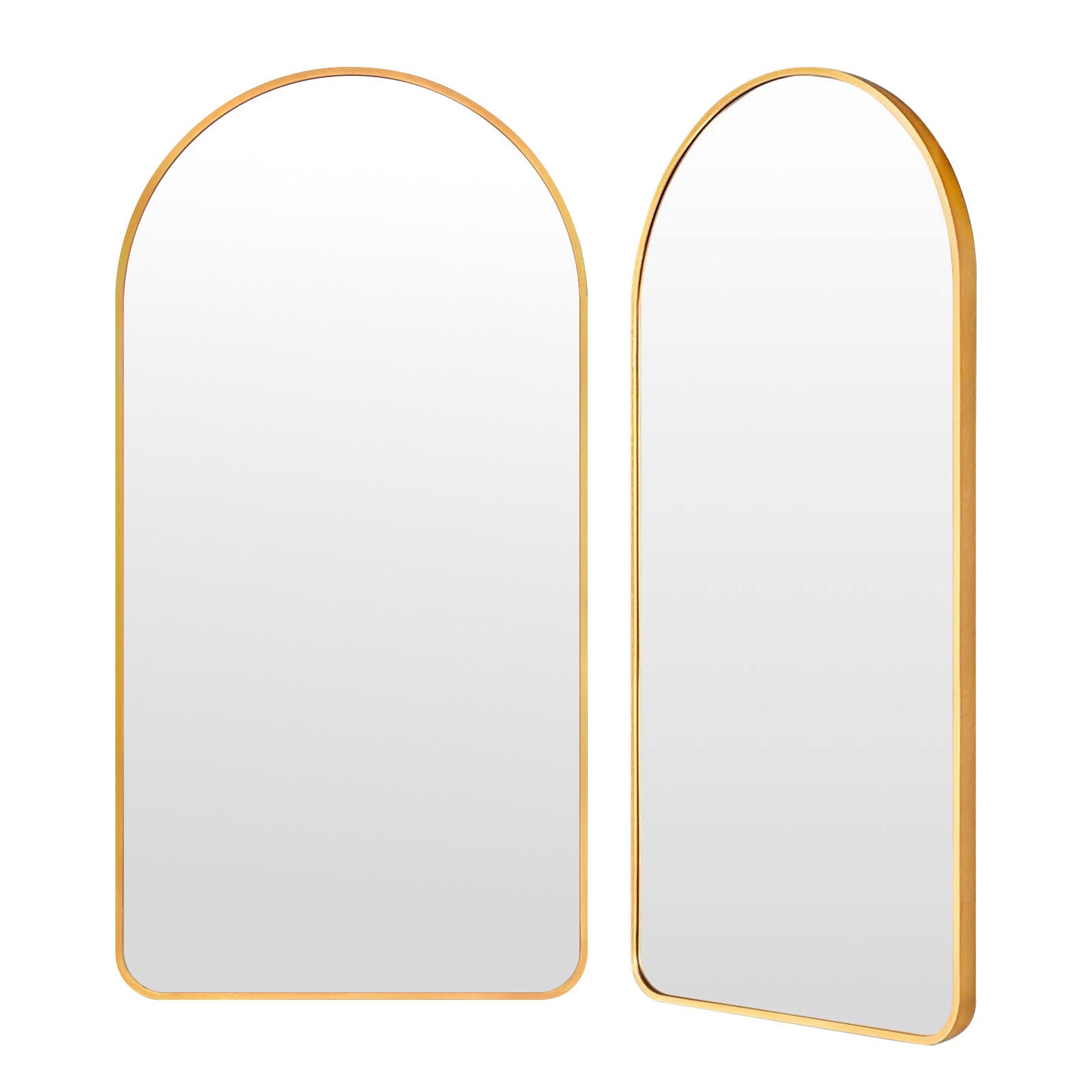 Mirrors: 2 Set Wall Arch Mirror Arc Aluminum Frame Bathroom 50x100cm GOLD