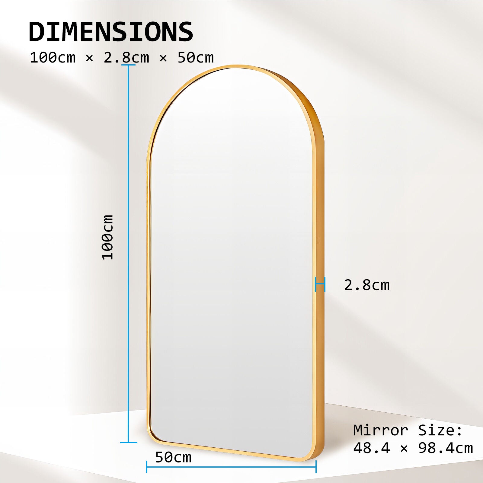 Mirrors: 2 Set Wall Arch Mirror Arc Aluminum Frame Bathroom 50x100cm GOLD