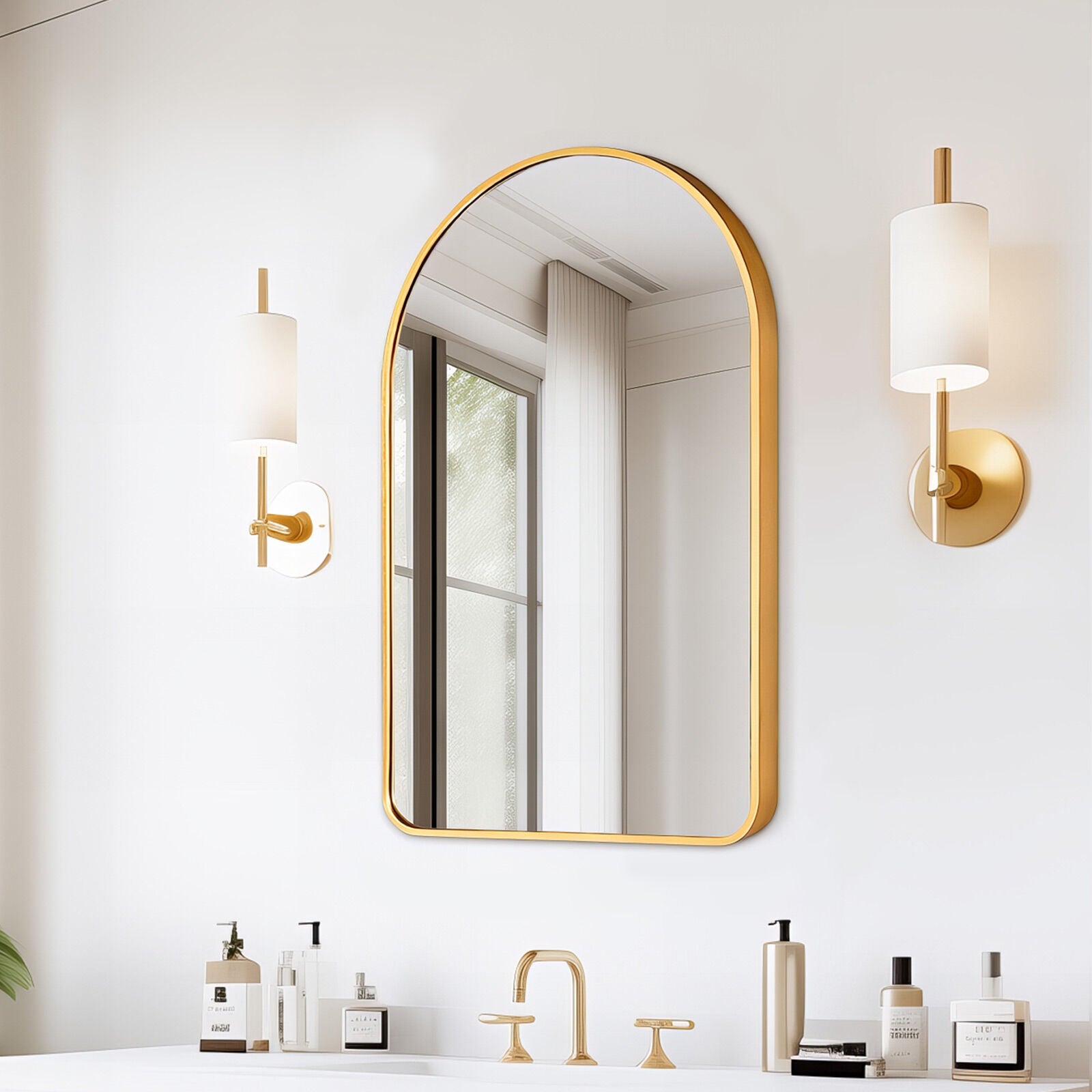 Mirrors: Wall Arch Mirror Arc Aluminum Frame Bathroom 50x80cm GOLD