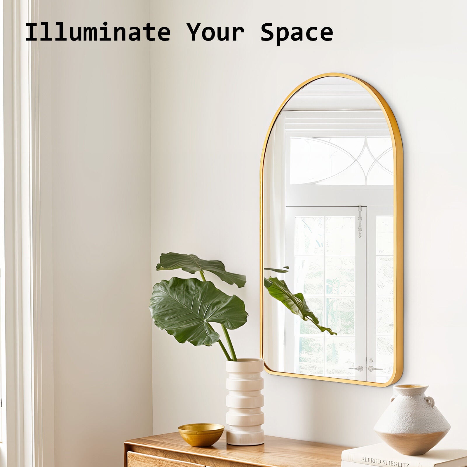 Mirrors: Wall Arch Mirror Arc Aluminum Frame Bathroom 50x80cm GOLD