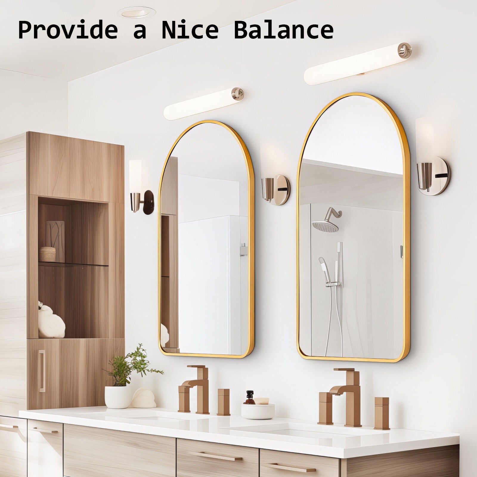 Mirrors: Wall Arch Mirror Arc Aluminum Frame Bathroom 50x80cm GOLD