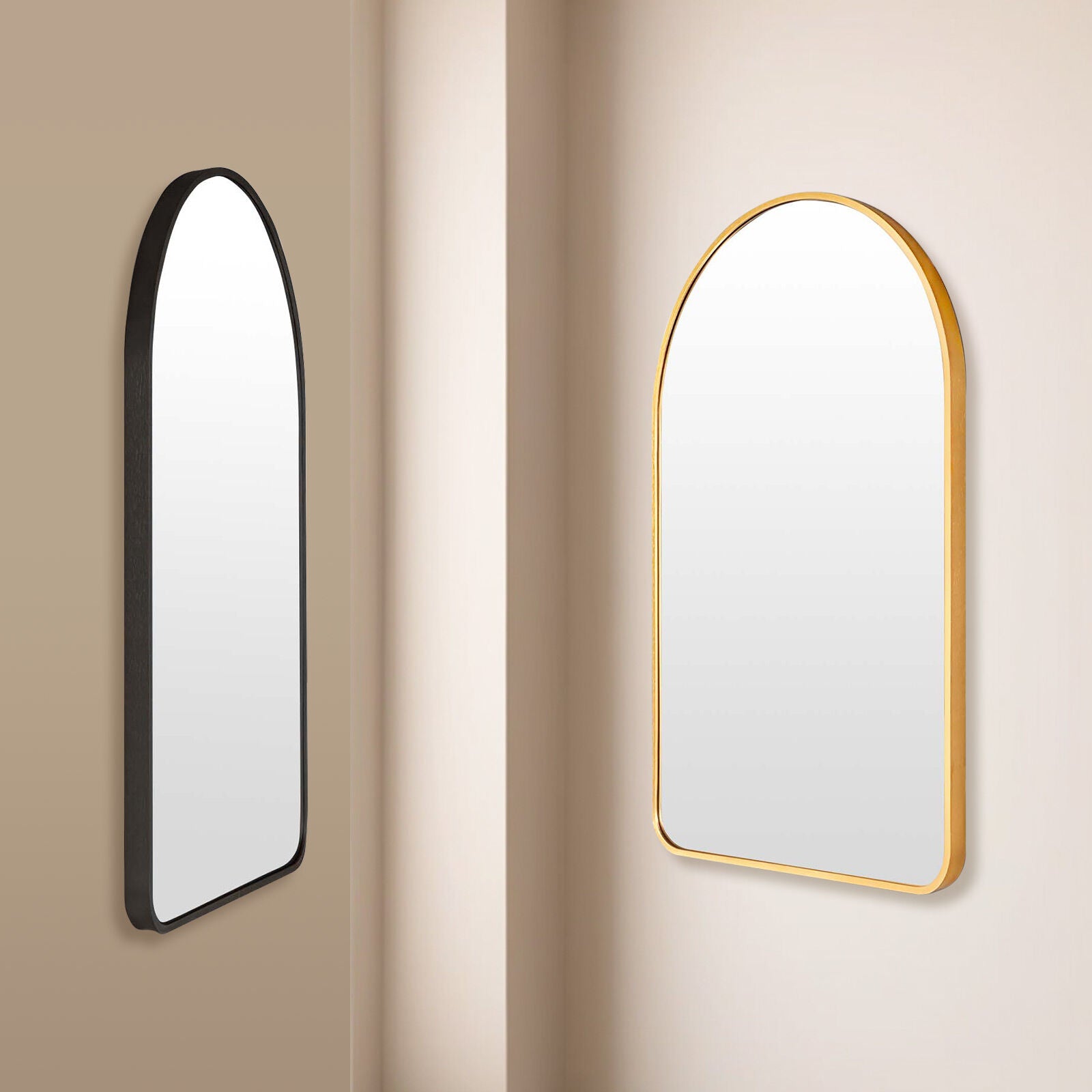Mirrors: Wall Arch Mirror Arc Aluminum Frame Bathroom 50x80cm GOLD