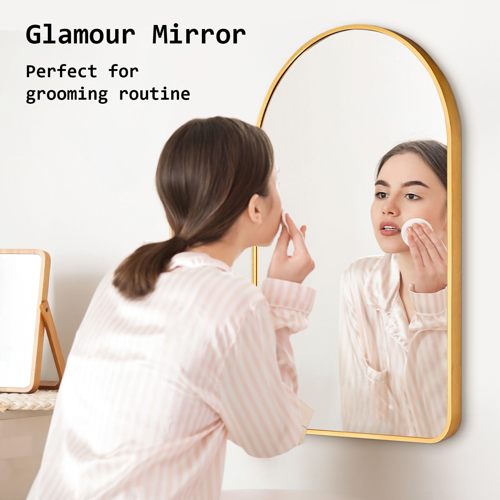 Mirrors: Wall Arch Mirror Arc Aluminum Frame Bathroom 50x80cm GOLD