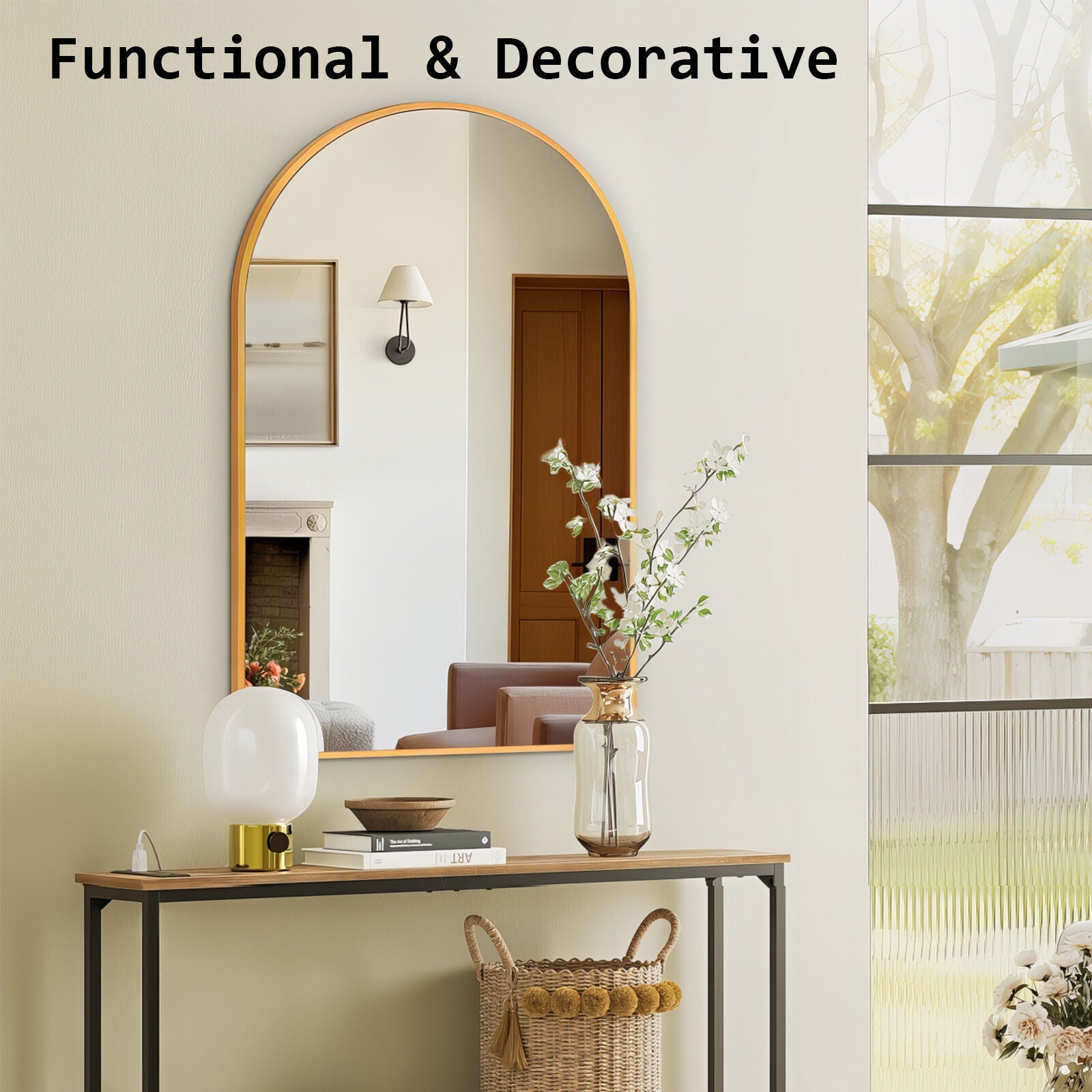 Mirrors: Wall Arch Mirror Arc Aluminum Frame Bathroom 50x80cm GOLD