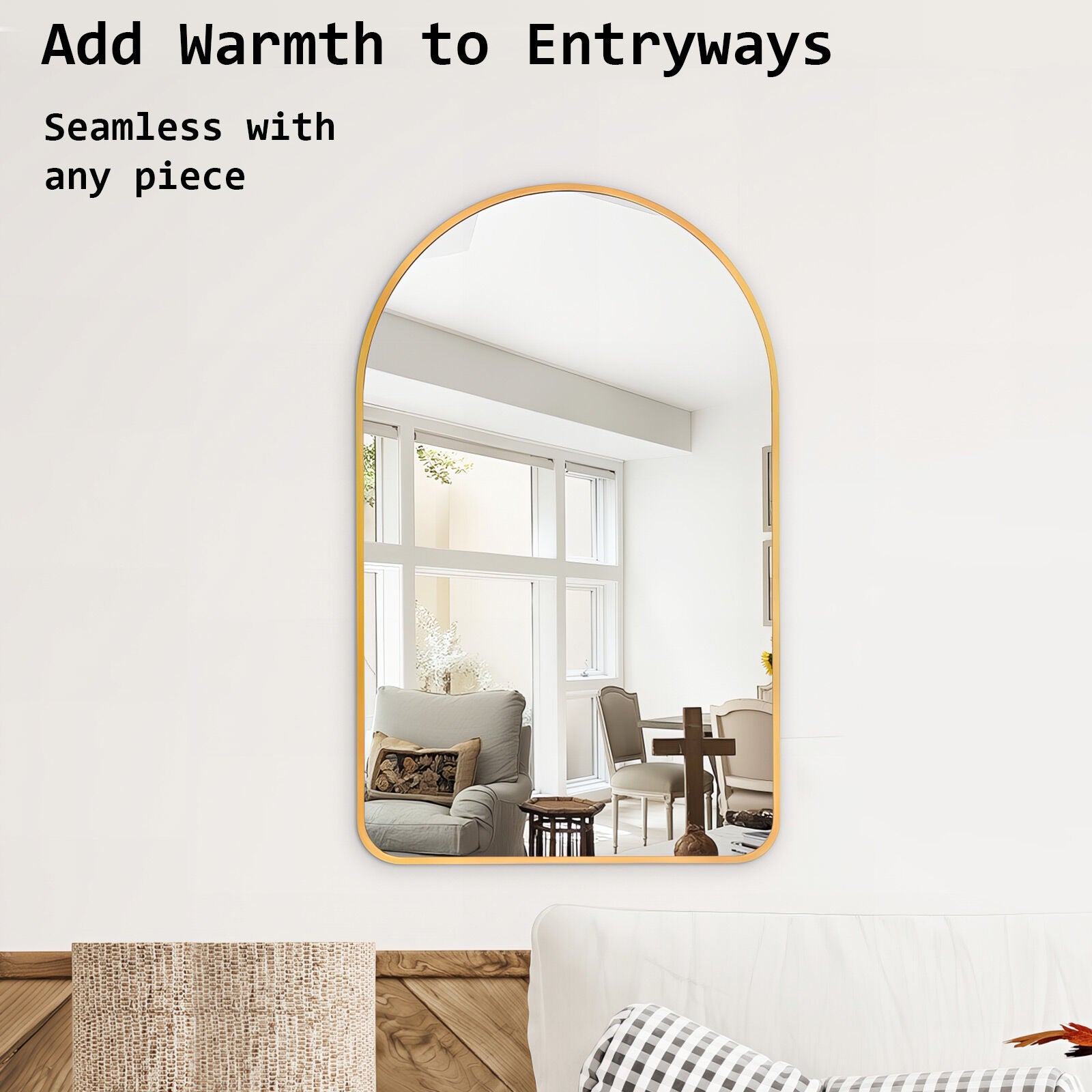 Mirrors: Wall Arch Mirror Arc Aluminum Frame Bathroom 50x80cm GOLD
