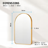 Mirrors: Wall Arch Mirror Arc Aluminum Frame Bathroom 50x80cm GOLD