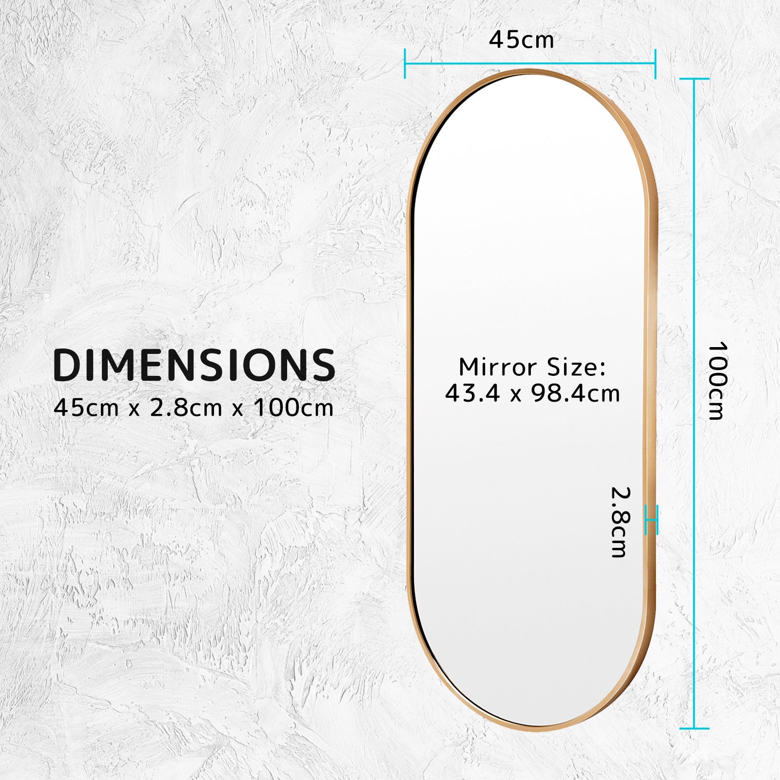 Mirrors: Wall Mirror Oval Aluminum Frame Bathroom 45x100cm GOLD