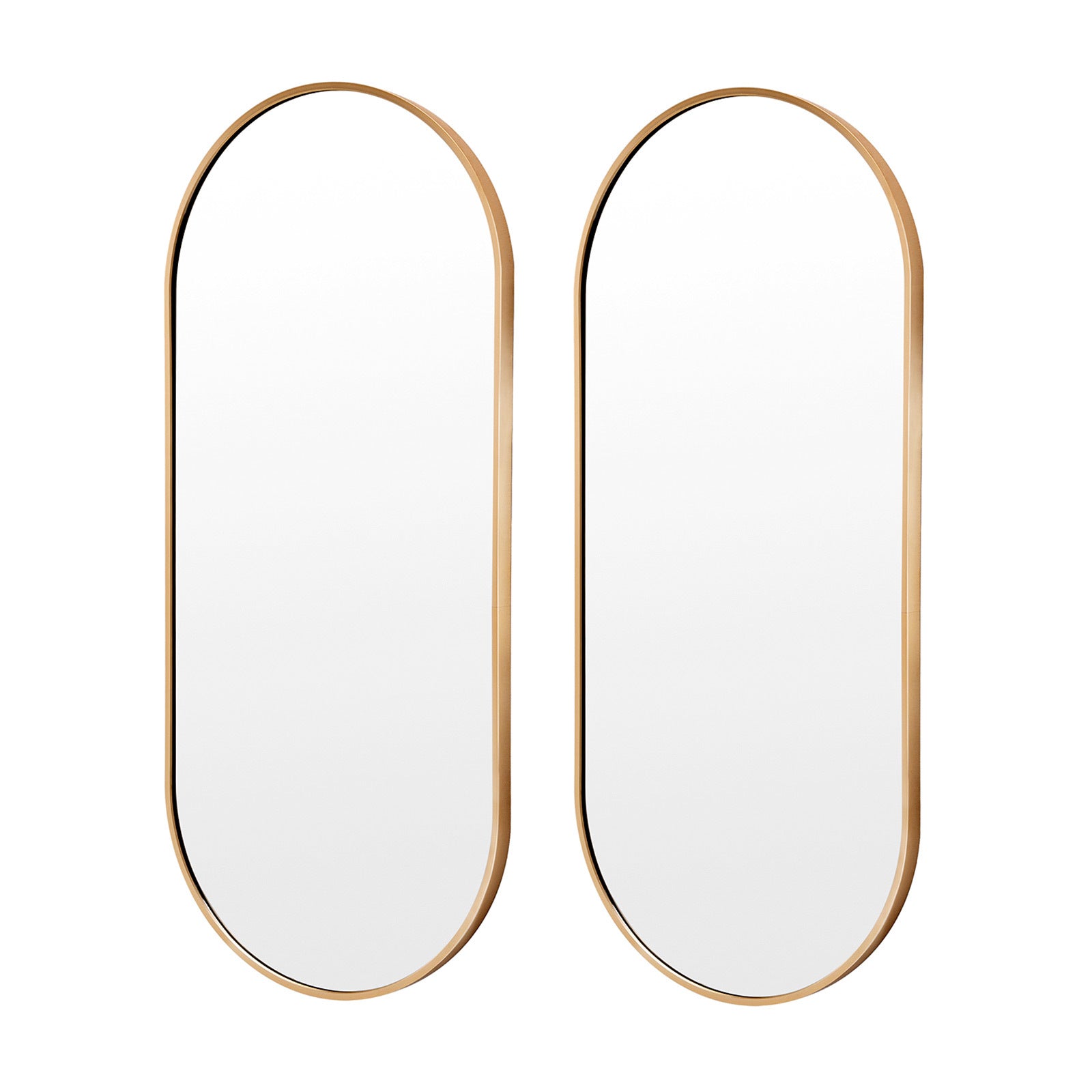 Mirrors: 2 Set Wall Mirror Oval Aluminum Frame Bathroom 45x100cm GOLD