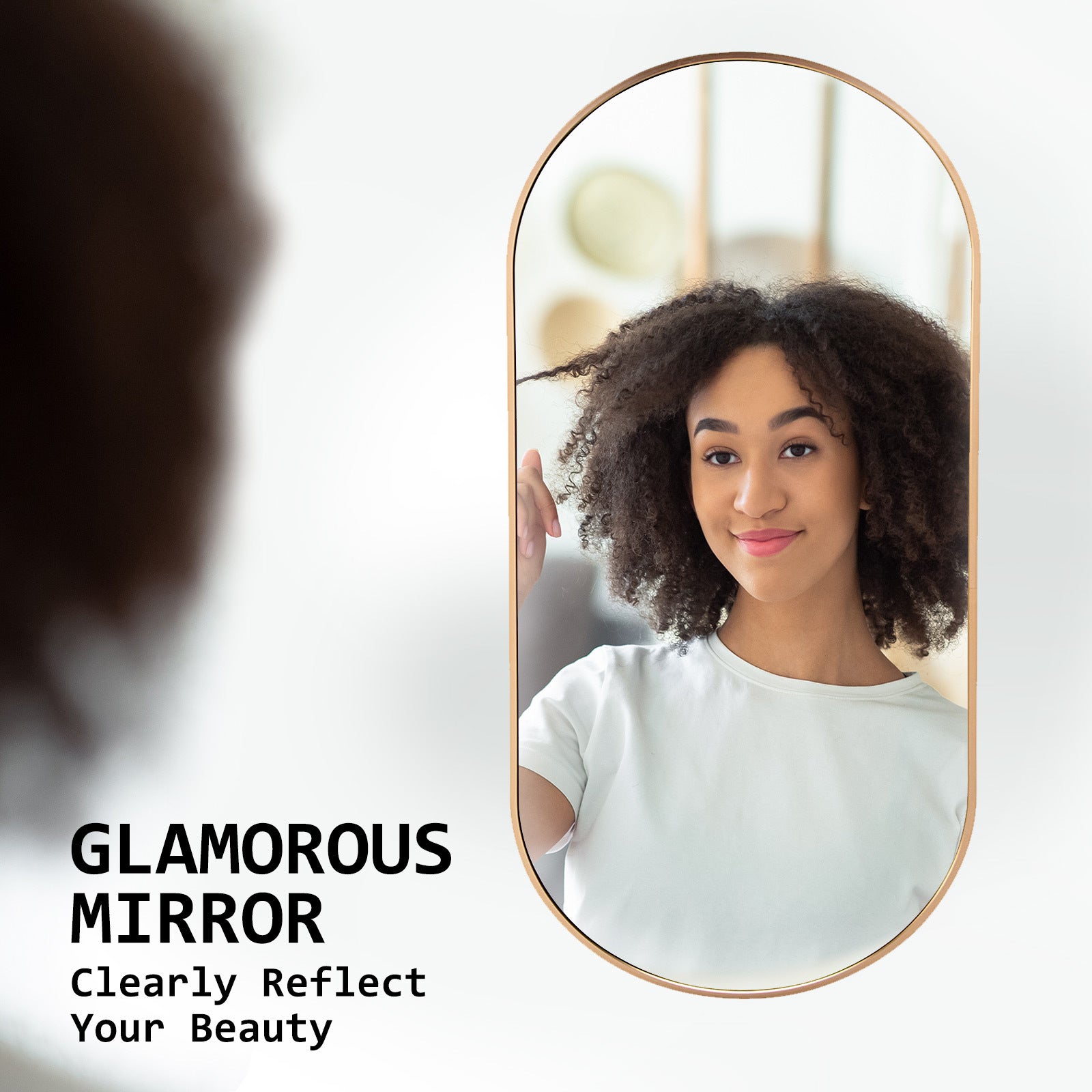 Mirrors: 2 Set Wall Mirror Oval Aluminum Frame Bathroom 45x100cm GOLD