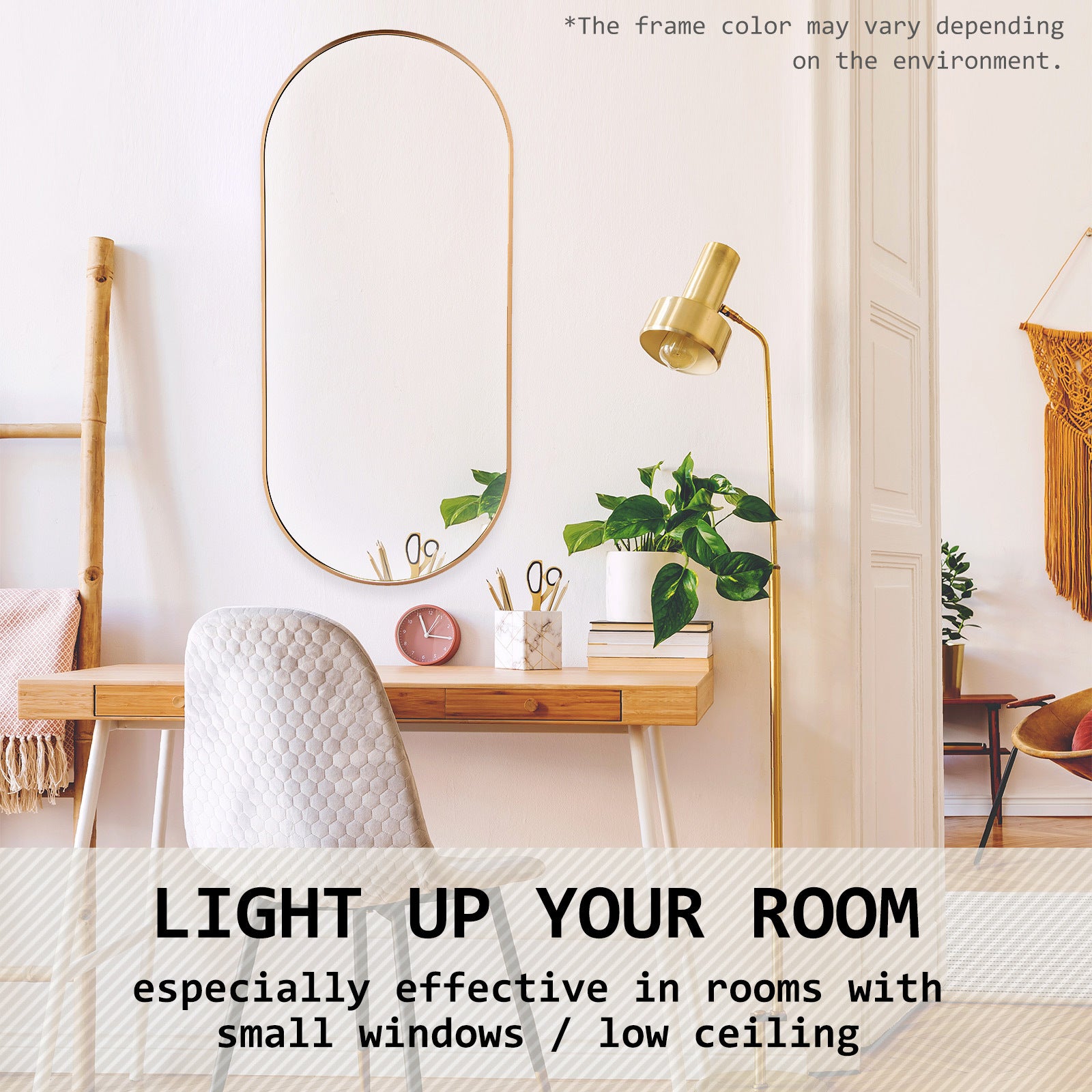 Mirrors: 2 Set Wall Mirror Oval Aluminum Frame Bathroom 45x100cm GOLD