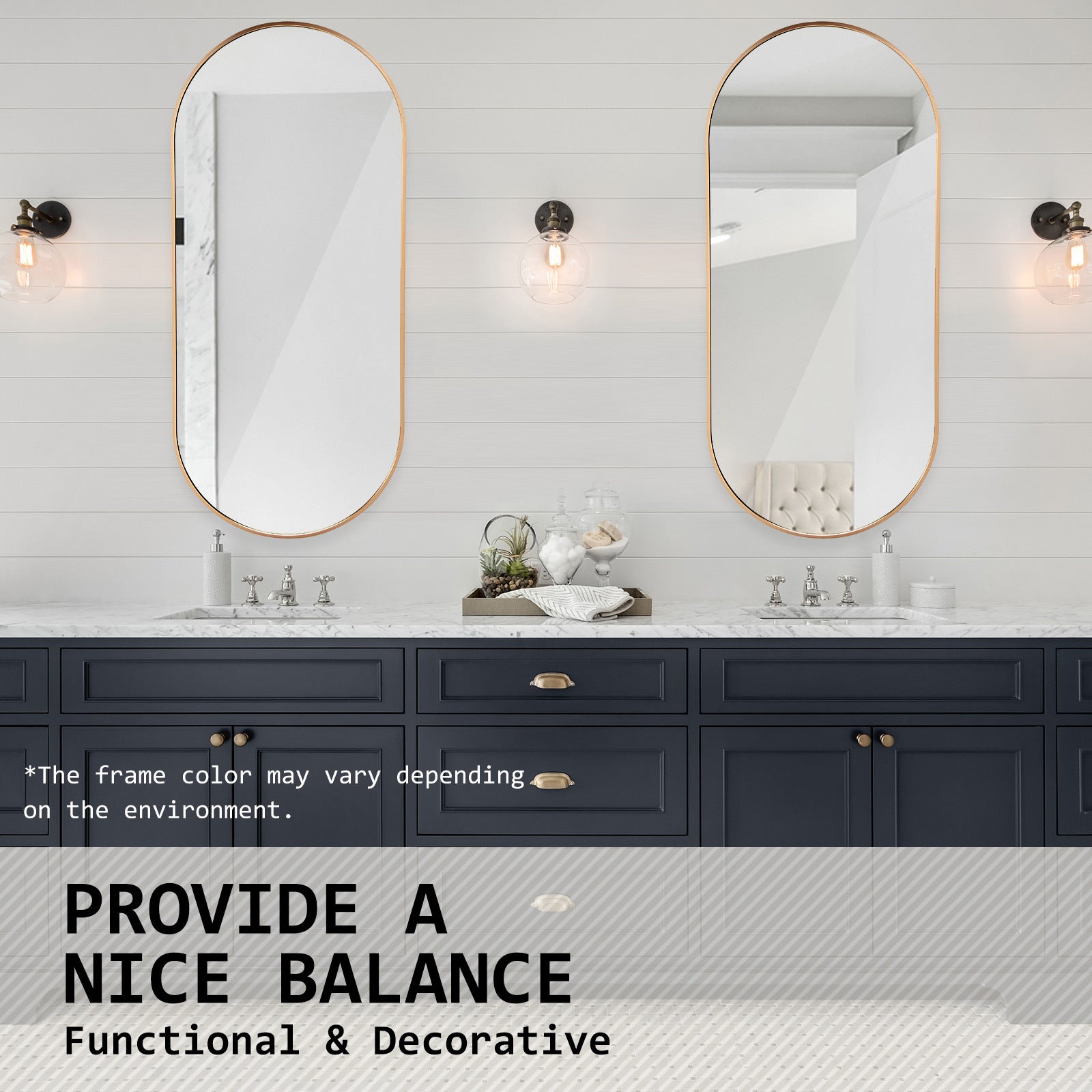Mirrors: 2 Set Wall Mirror Oval Aluminum Frame Bathroom 45x100cm GOLD