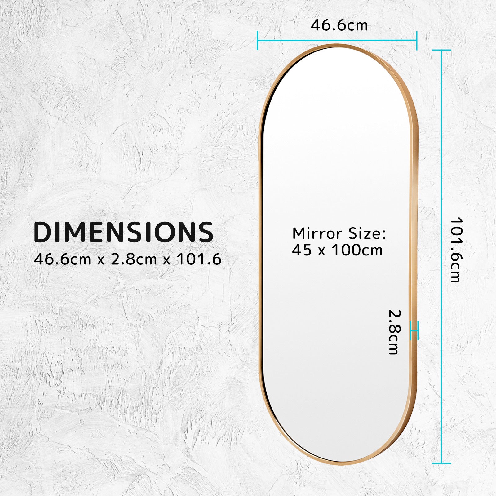 Mirrors: 2 Set Wall Mirror Oval Aluminum Frame Bathroom 45x100cm GOLD