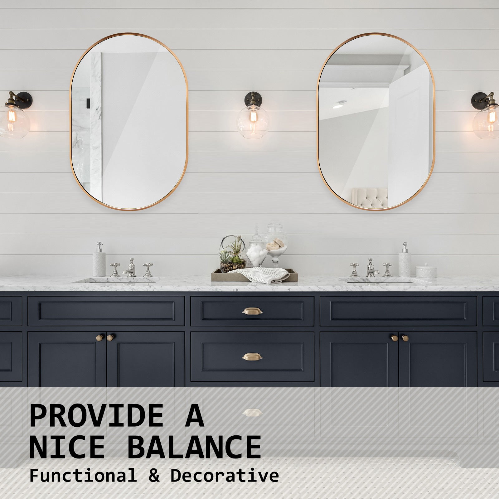 Mirrors: Wall Mirror Oval Aluminum Frame Bathroom 50x75cm GOLD