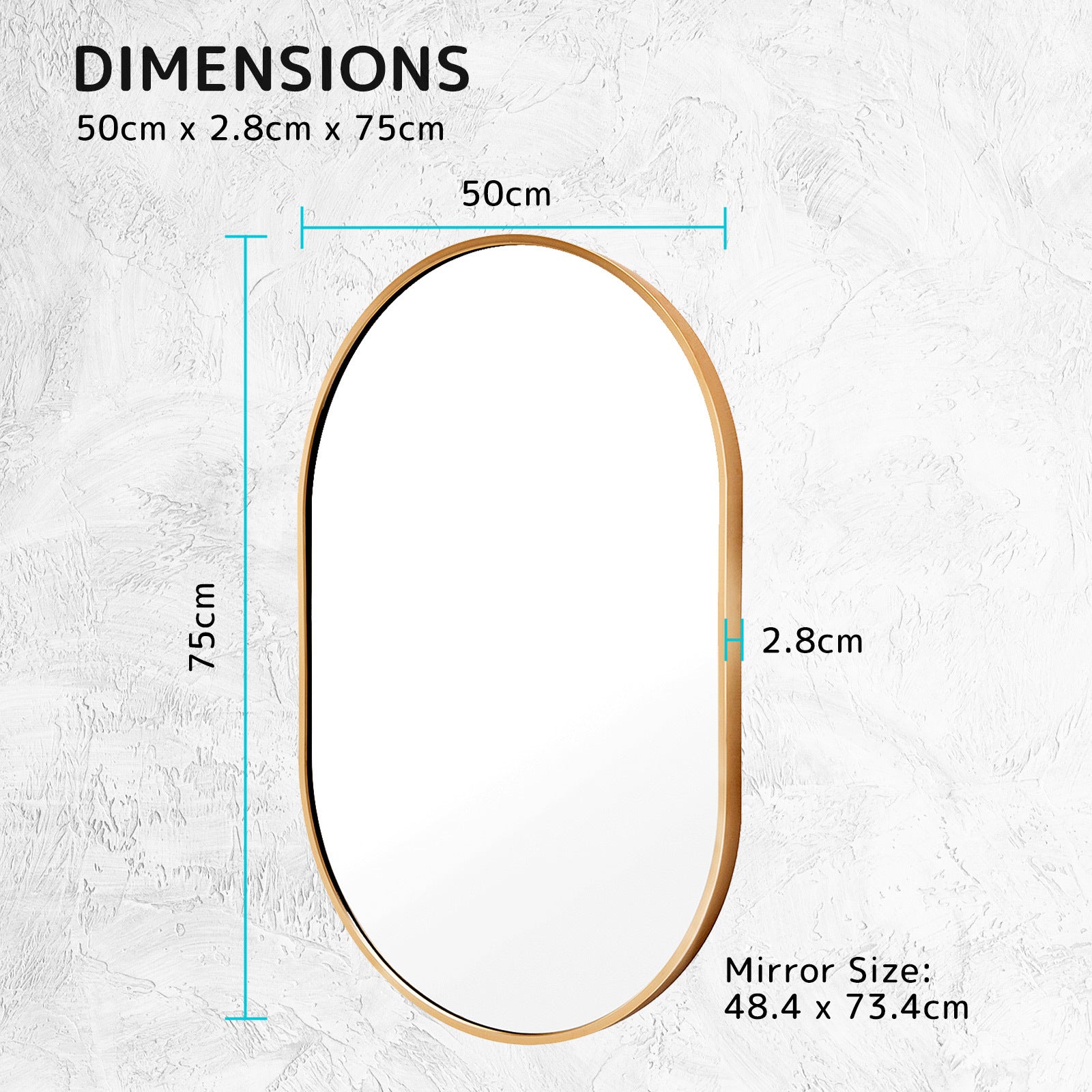Mirrors: Wall Mirror Oval Aluminum Frame Bathroom 50x75cm GOLD