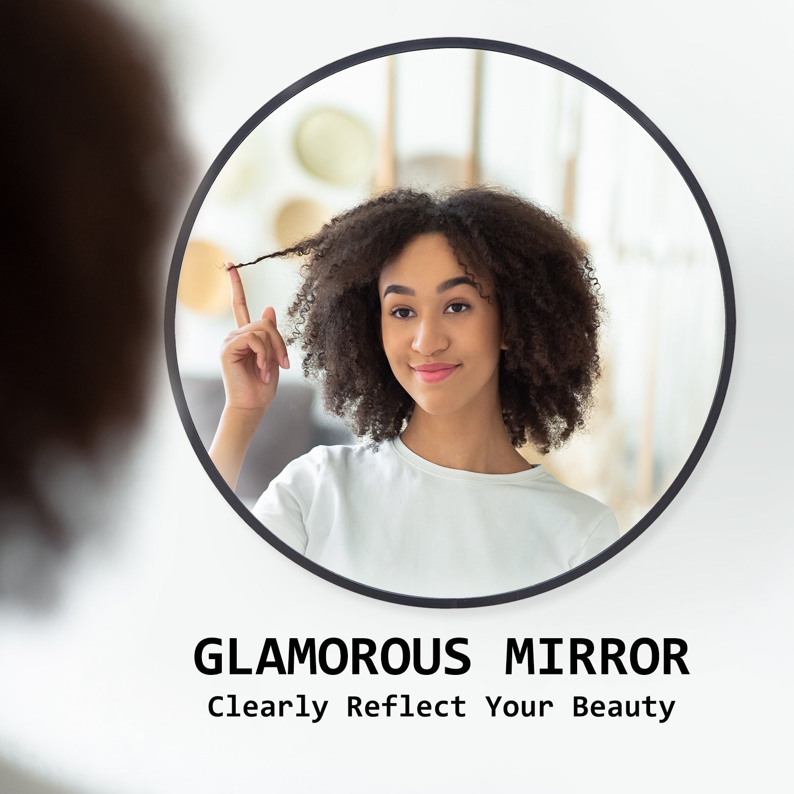 Mirrors: Wall Mirror Round Aluminum Frame Bathroom 80cm BLACK