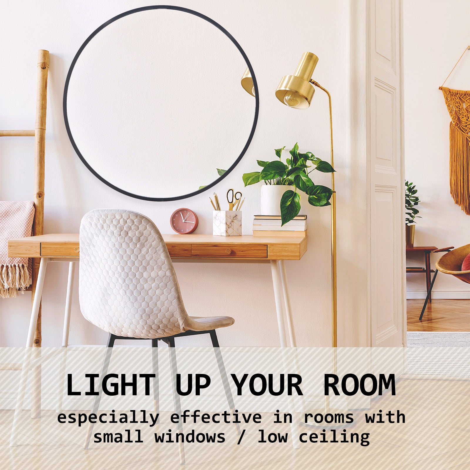 Mirrors: Wall Mirror Round Aluminum Frame Bathroom 80cm BLACK