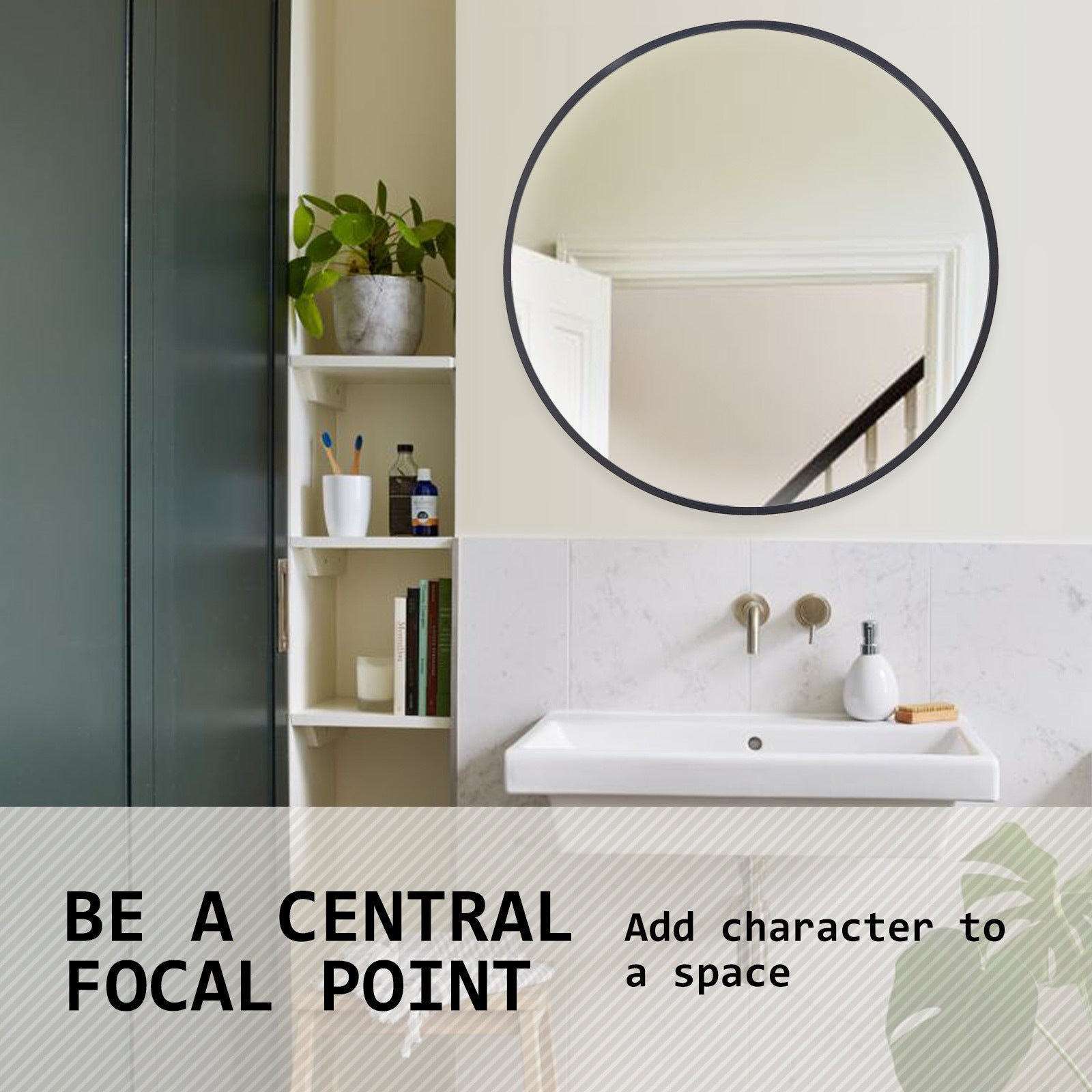 Mirrors: Wall Mirror Round Aluminum Frame Bathroom 80cm BLACK