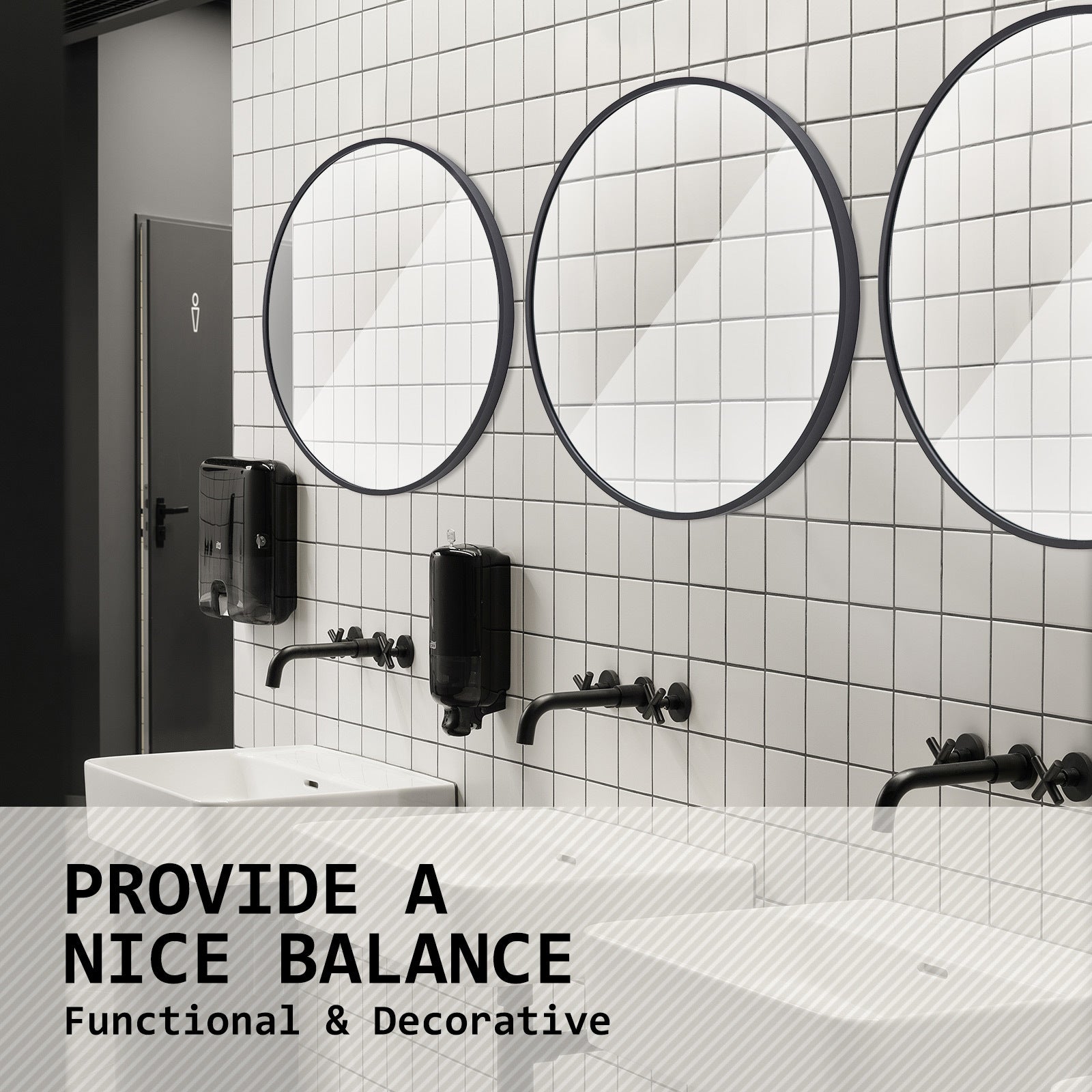 Mirrors: Wall Mirror Round Aluminum Frame Bathroom 80cm BLACK