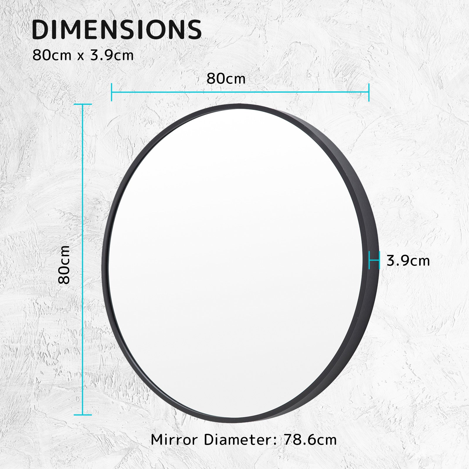 Mirrors: Wall Mirror Round Aluminum Frame Bathroom 80cm BLACK