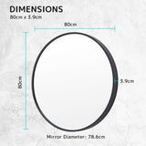 Mirrors: Wall Mirror Round Aluminum Frame Bathroom 80cm BLACK