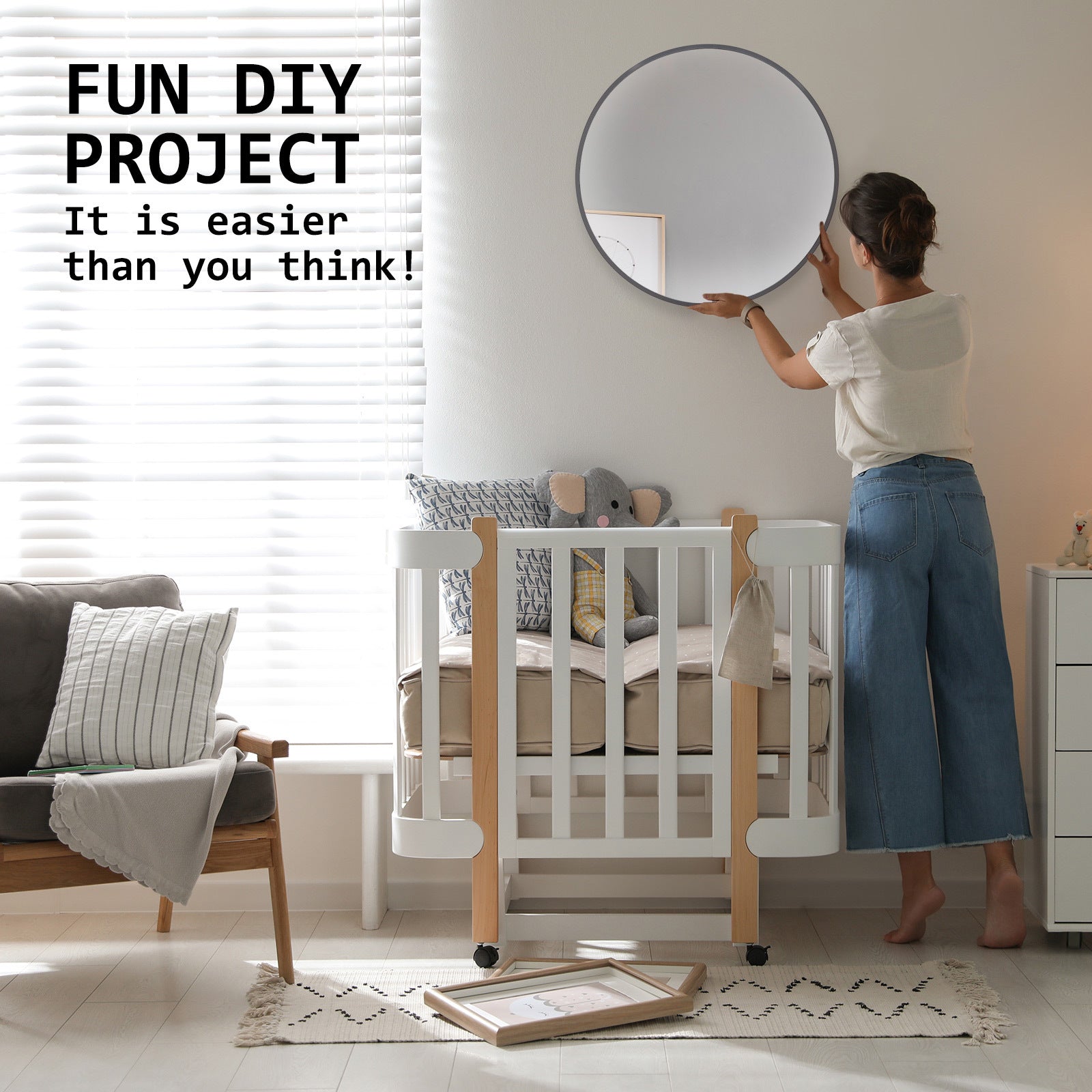 Mirrors: Wall Mirror Round Aluminum Frame Bathroom 80cm BLACK