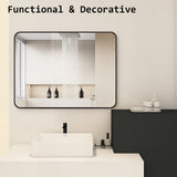 2 Set Wall Mirror Rectangular Aluminum Frame Bathroom 60x80cm BLACK