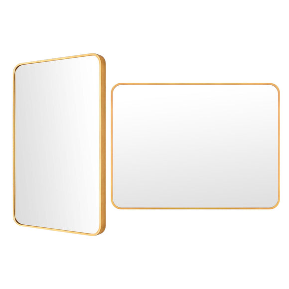 2 Set Wall Mirror Rectangular Aluminum Frame Bathroom 60x80cm GOLD