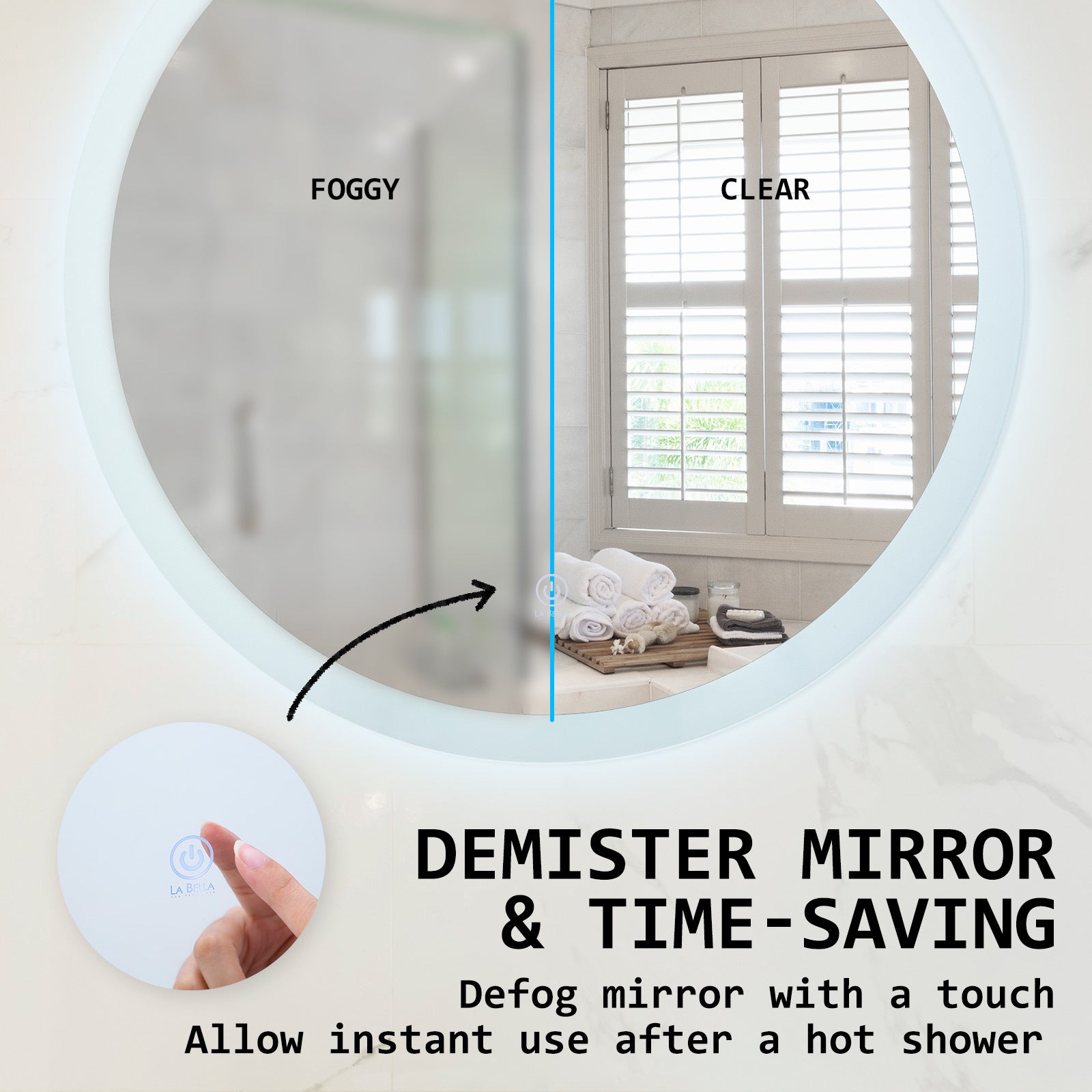 Mirrors: LED Wall Mirror Round Anti-Fog Bathroom 50cm