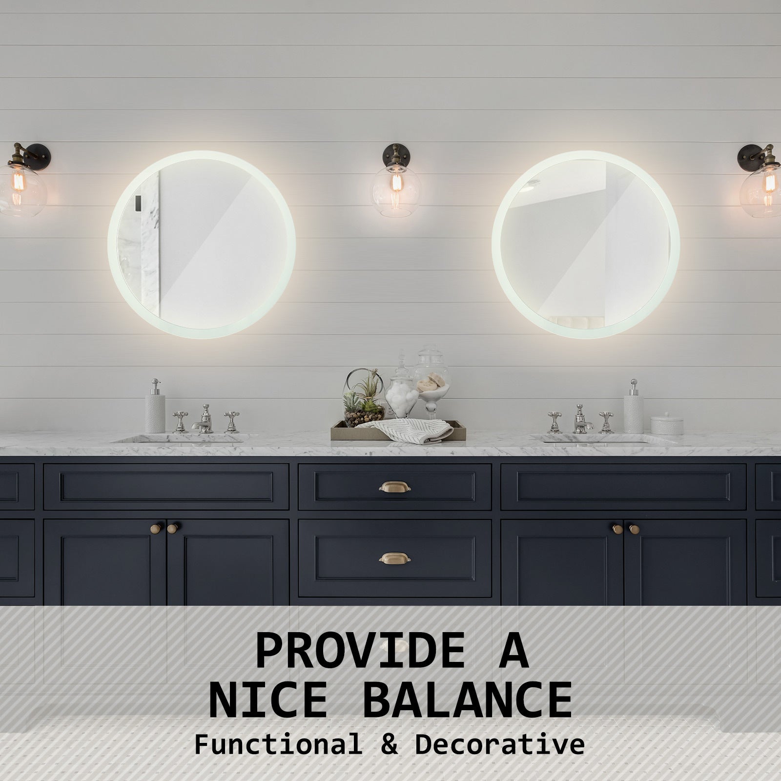 Mirrors: LED Wall Mirror Round Anti-Fog Bathroom 50cm