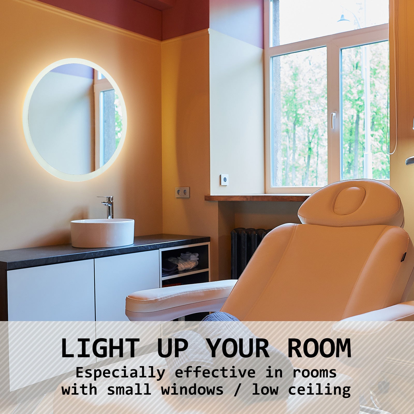 Mirrors: LED Wall Mirror Round Anti-Fog Bathroom 50cm