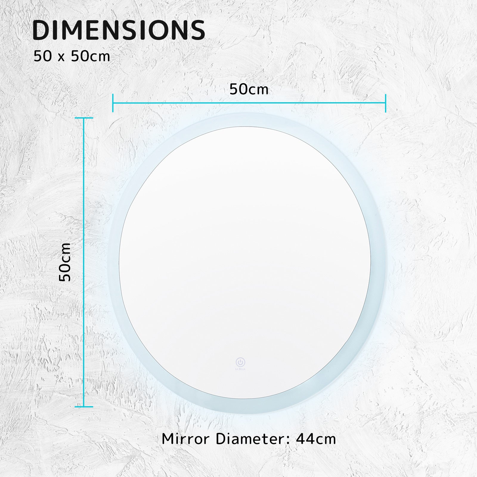 Mirrors: LED Wall Mirror Round Anti-Fog Bathroom 50cm