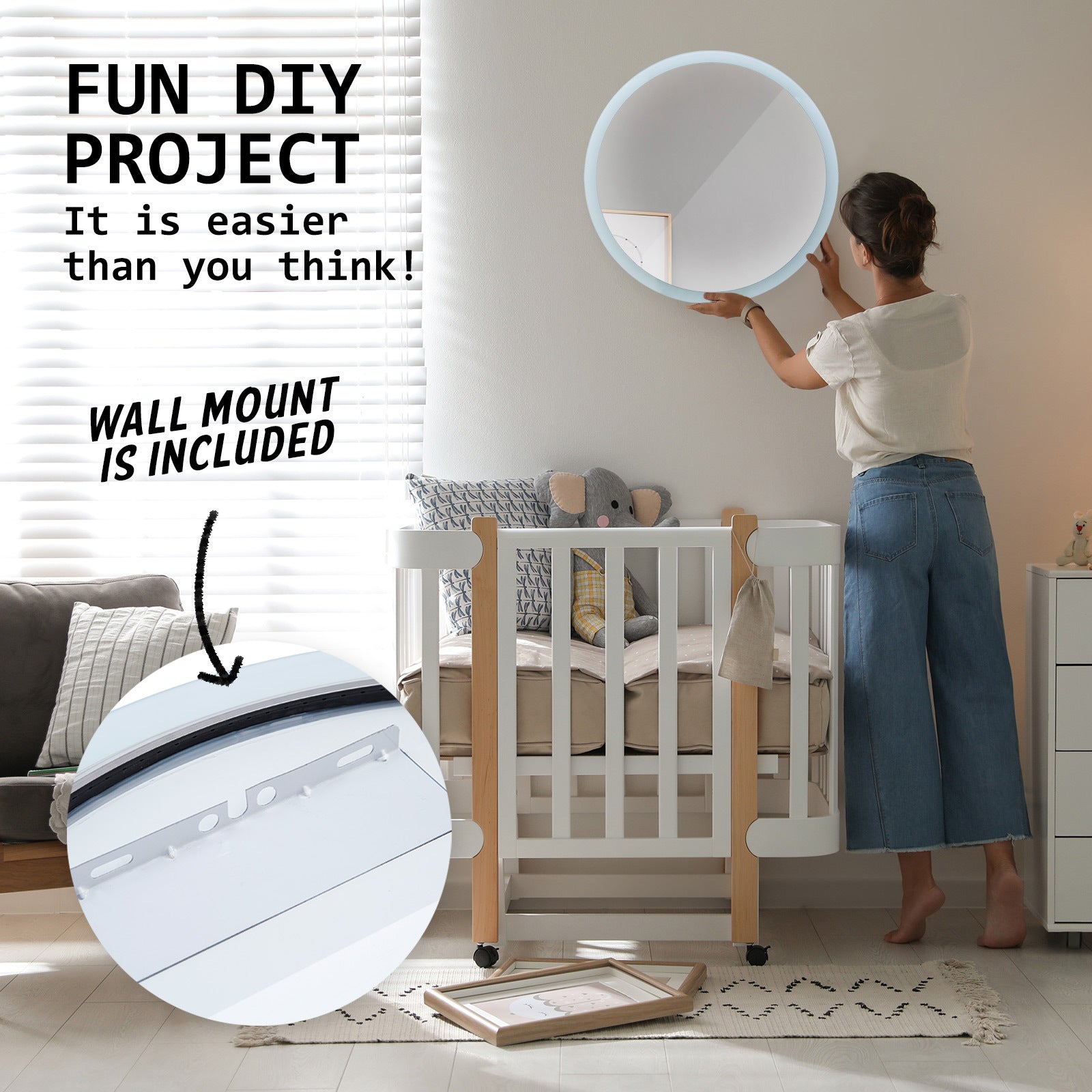 Mirrors: LED Wall Mirror Round Anti-Fog Bathroom 50cm