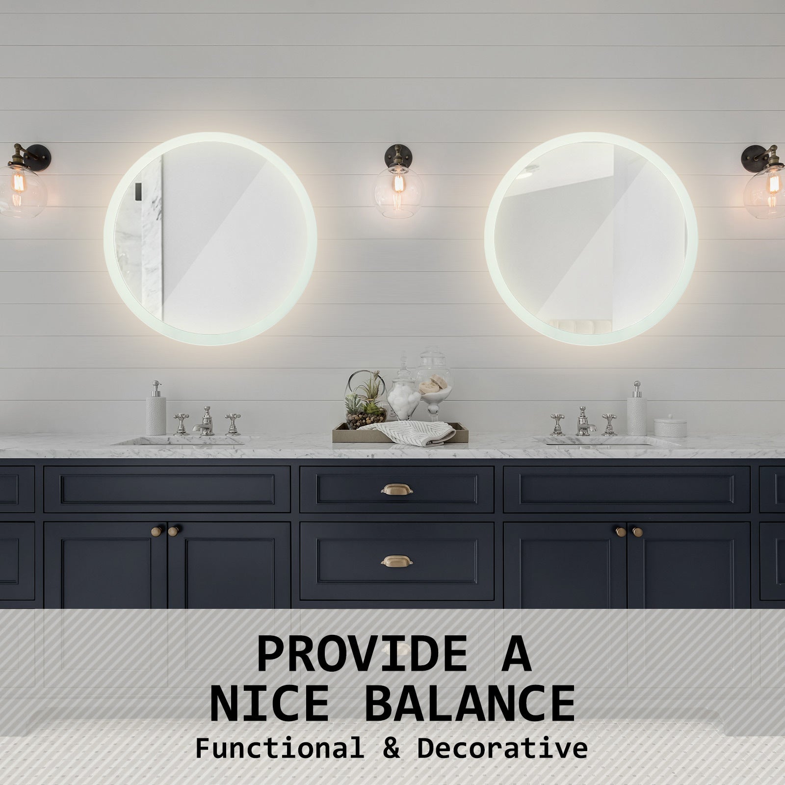 Mirrors: LED Wall Mirror Round Anti-Fog Bathroom 70cm
