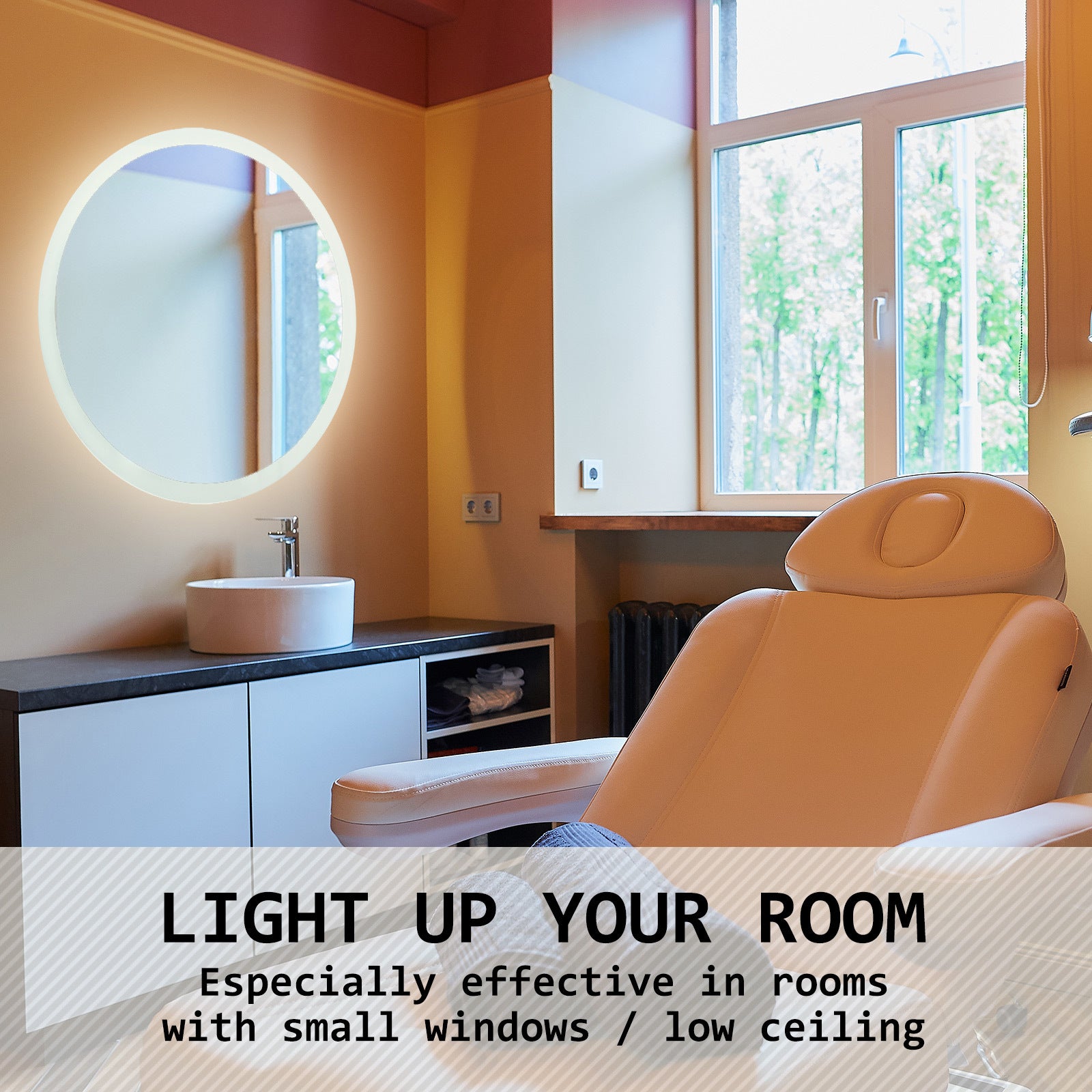 Mirrors: LED Wall Mirror Round Anti-Fog Bathroom 70cm