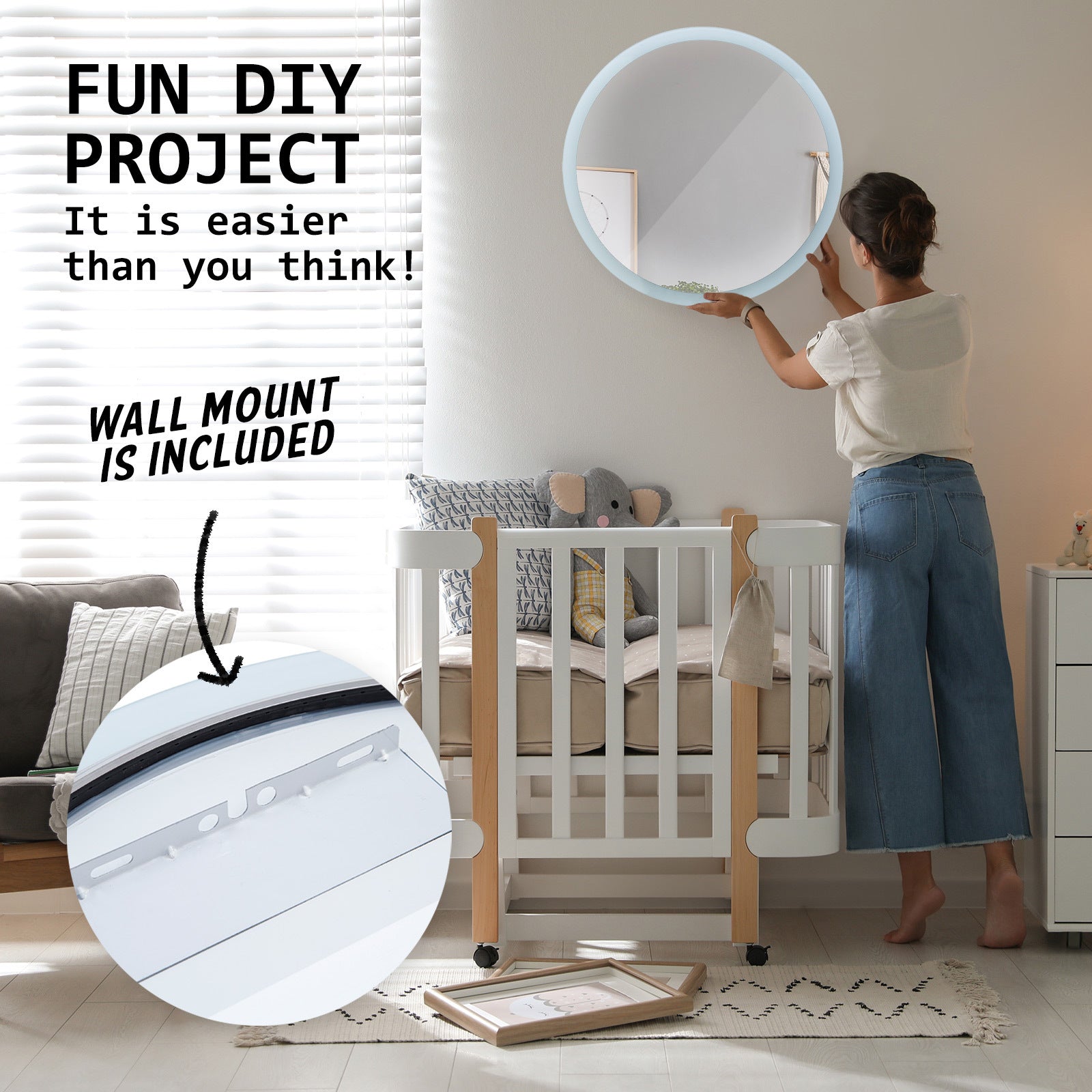 Mirrors: LED Wall Mirror Round Anti-Fog Bathroom 70cm
