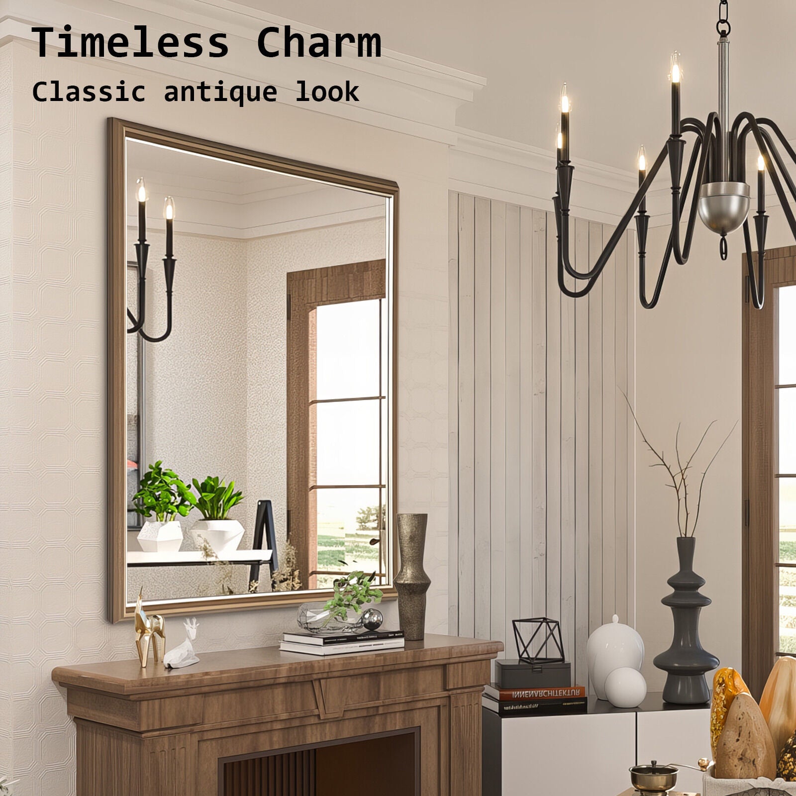 Mirrors: 2 Set Wall Mirror Rectangular Frame Bathroom 70x90cm Antique Brown