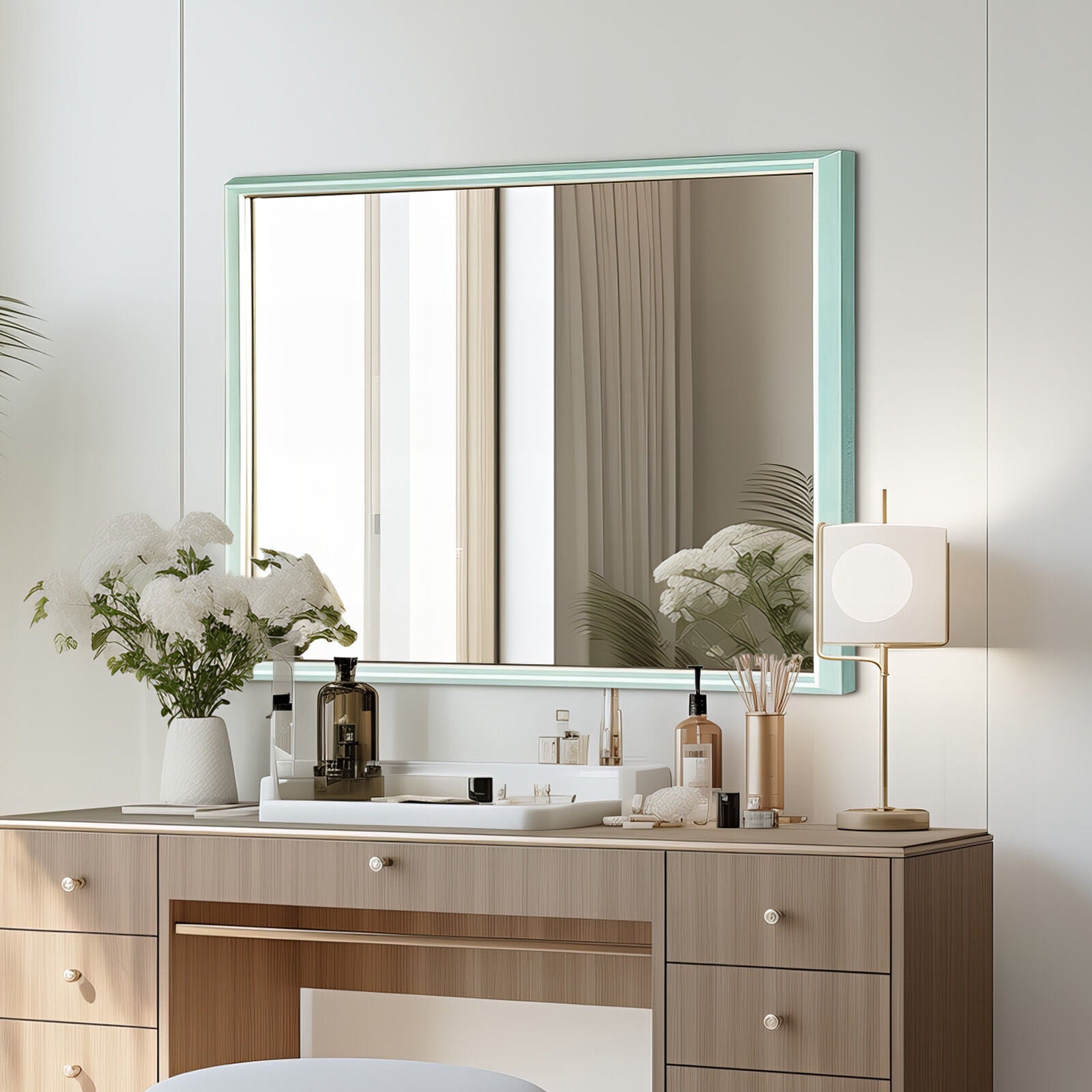 Mirrors: Wall Mirror Rectangular Frame Bathroom 70x90cm Turquoise