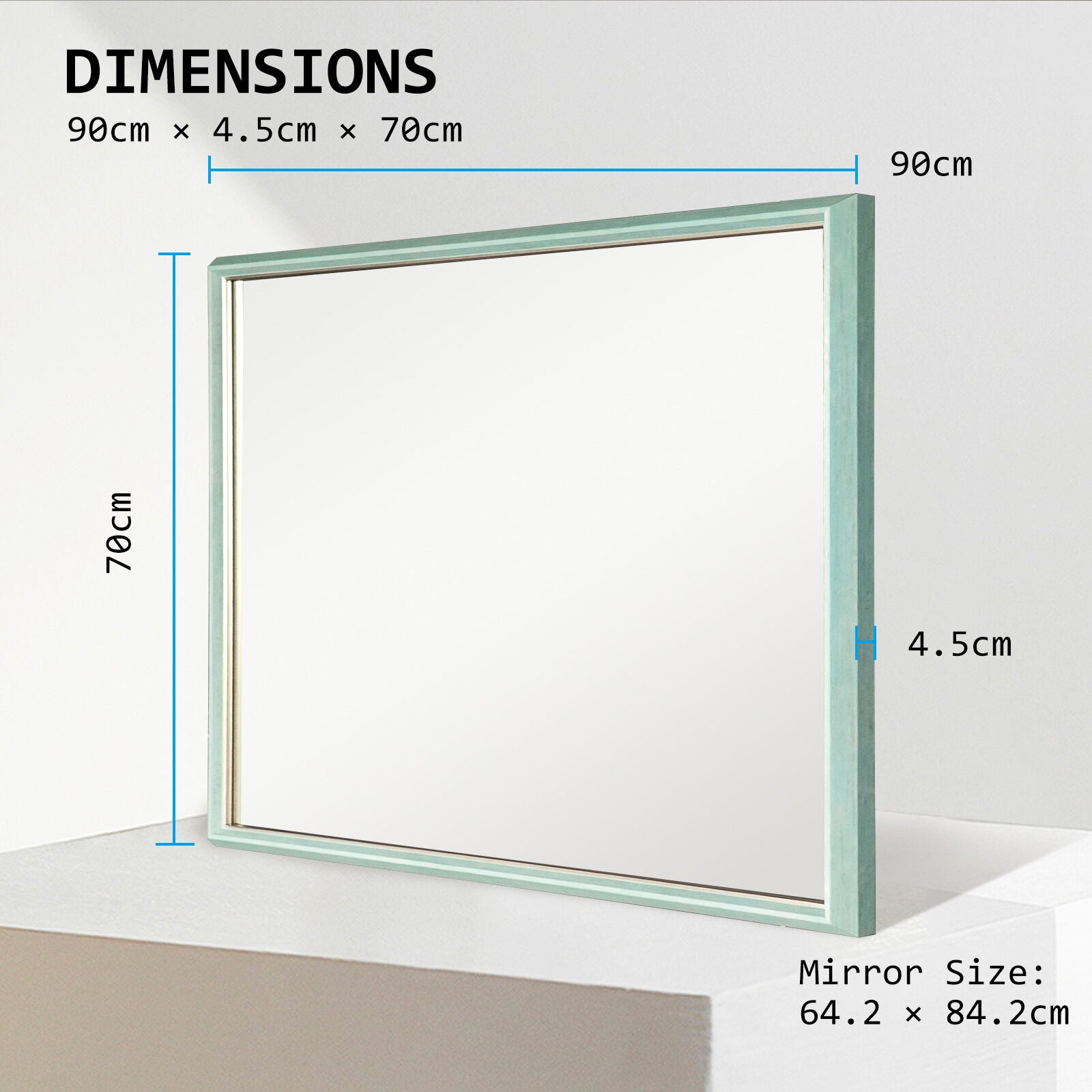 Mirrors: Wall Mirror Rectangular Frame Bathroom 70x90cm Turquoise