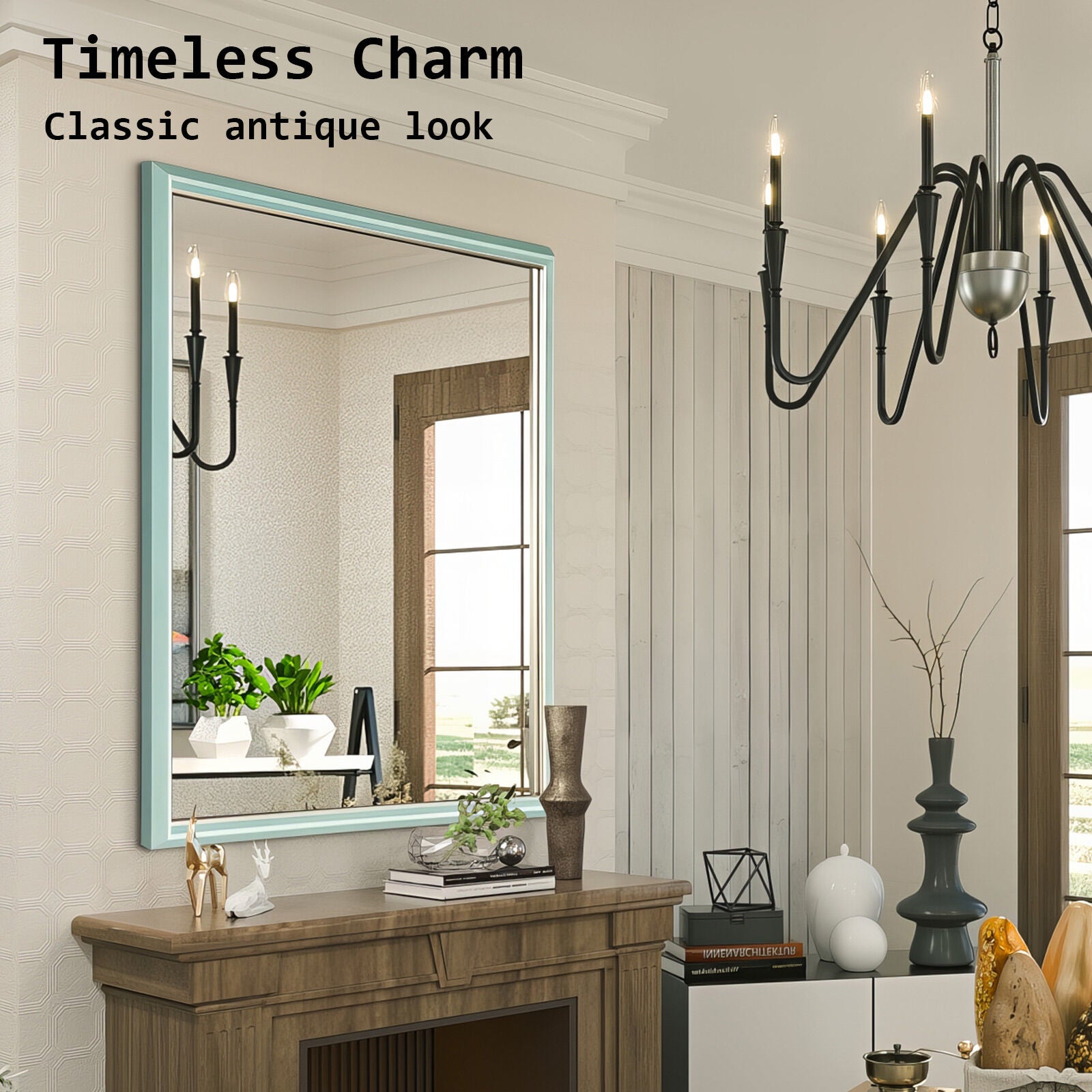 Mirrors: Wall Mirror Rectangular Frame Bathroom 70x90cm Turquoise