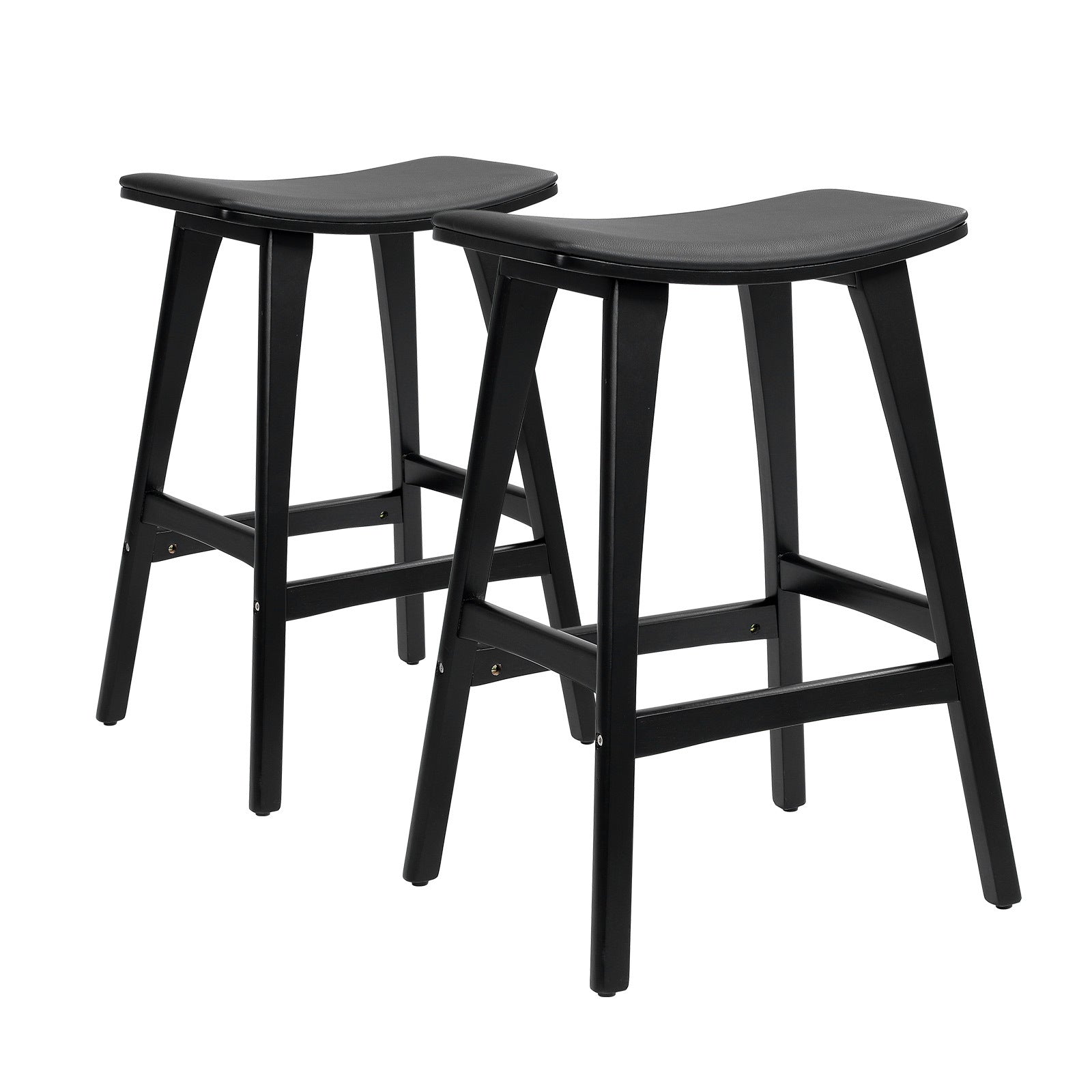 Table & Bar Stools: 2X Wooden Bar Stool Padded PU Leather Dining Chair KANSO 65cm BLACK